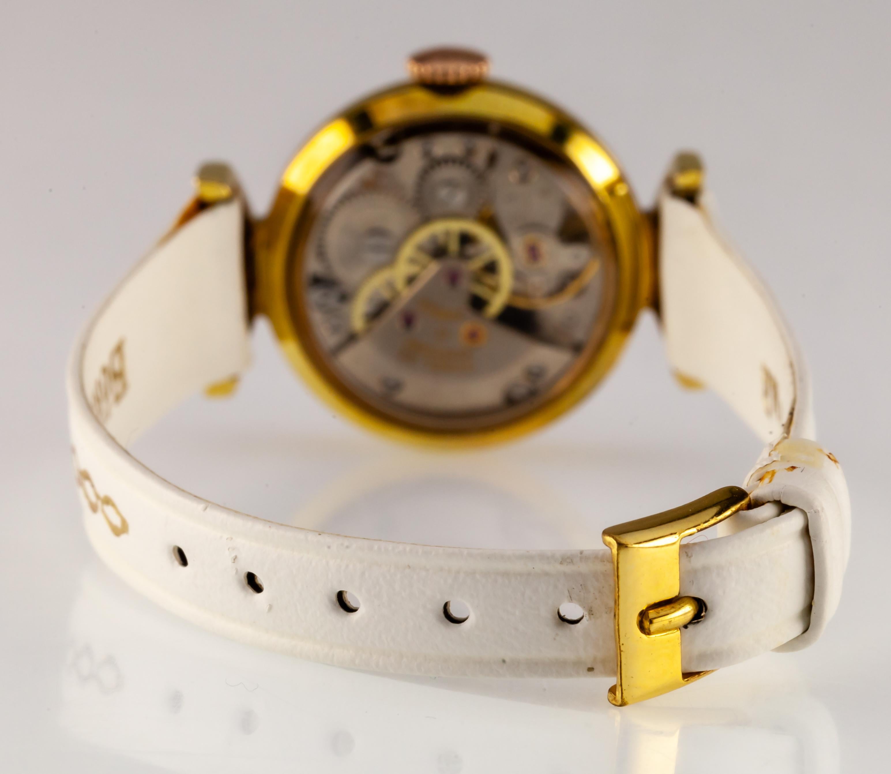 Modern Ernest Borel Gold-Plated Women's Kaleidoscope Watch w/ New White Leather Band For Sale