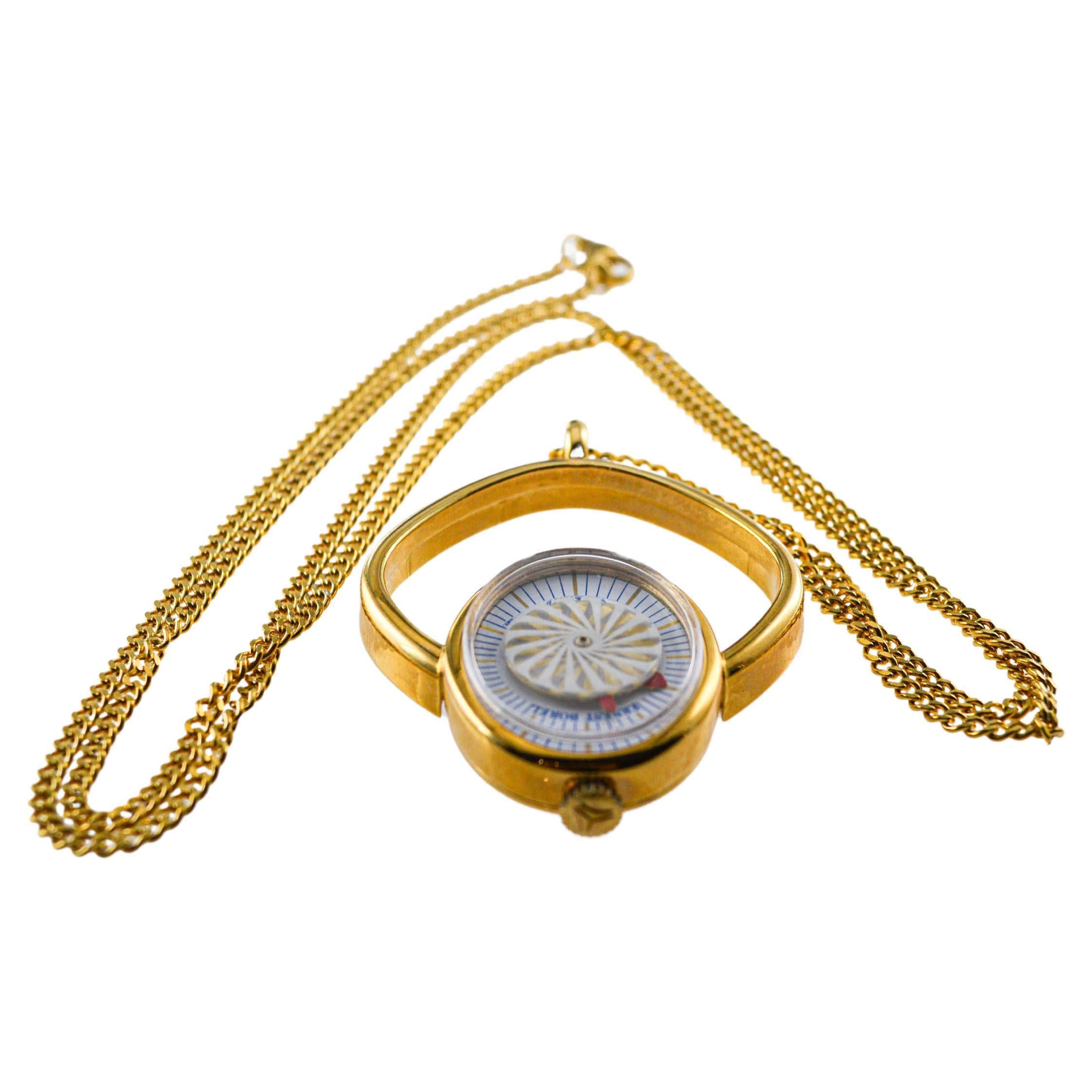 FACTORY / HOUSE: Ernest Borel Watch Company
STYLE / REFERENCE: Pendant Watch / N.O.S.
METAL / MATERIAL: Yellow Gold Filled
CIRCA / YEAR: 1960's
DIMENSIONS / SIZE: Length 41mm X Diameter 35mm
MOVEMENT / CALIBER: Manual Winding / 17 Jewels 
DIAL /