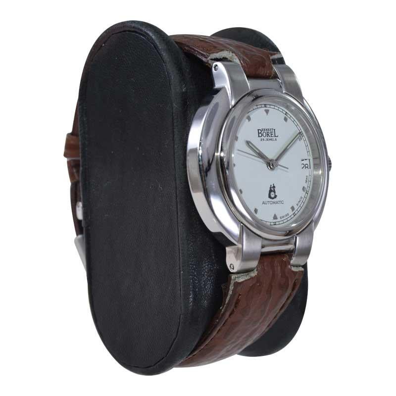 Modern Ernest Borel Stainless Steel Wristwatch from 1969 with Original Papers For Sale