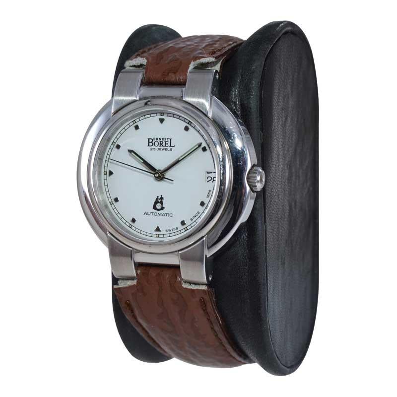 Women's or Men's Ernest Borel Stainless Steel Wristwatch from 1969 with Original Papers For Sale