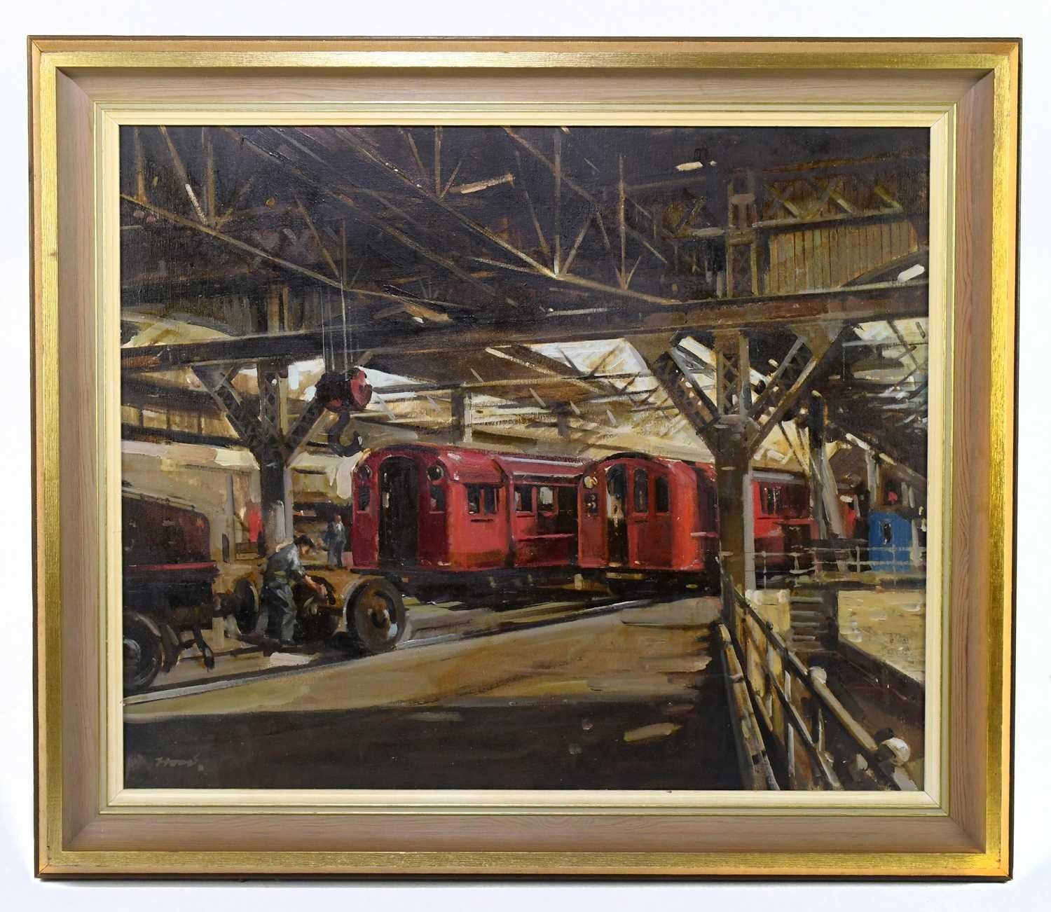 Ernest Burnett Hood Landscape Painting - British Mid Century, The Original Glasgow Underground Train Maintenance Depot