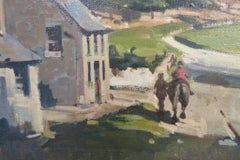 PINTOR ESCOTÉS mediados del siglo XX óleo CASTILLO DE BAMBURGO PAISAJE INGLÉS