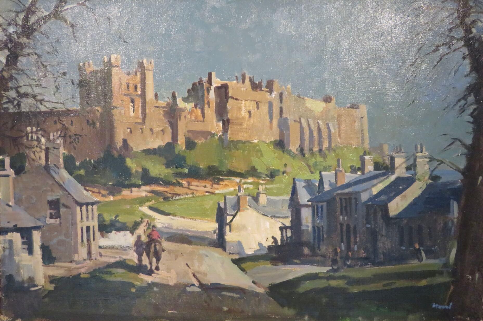 SCOTTISH PAINTER mid 20th Century oil painting BAMBURGH CASTLE ENGLISH LANDSCAPE - Post-Impressionist Painting by Ernest Burnett Hood