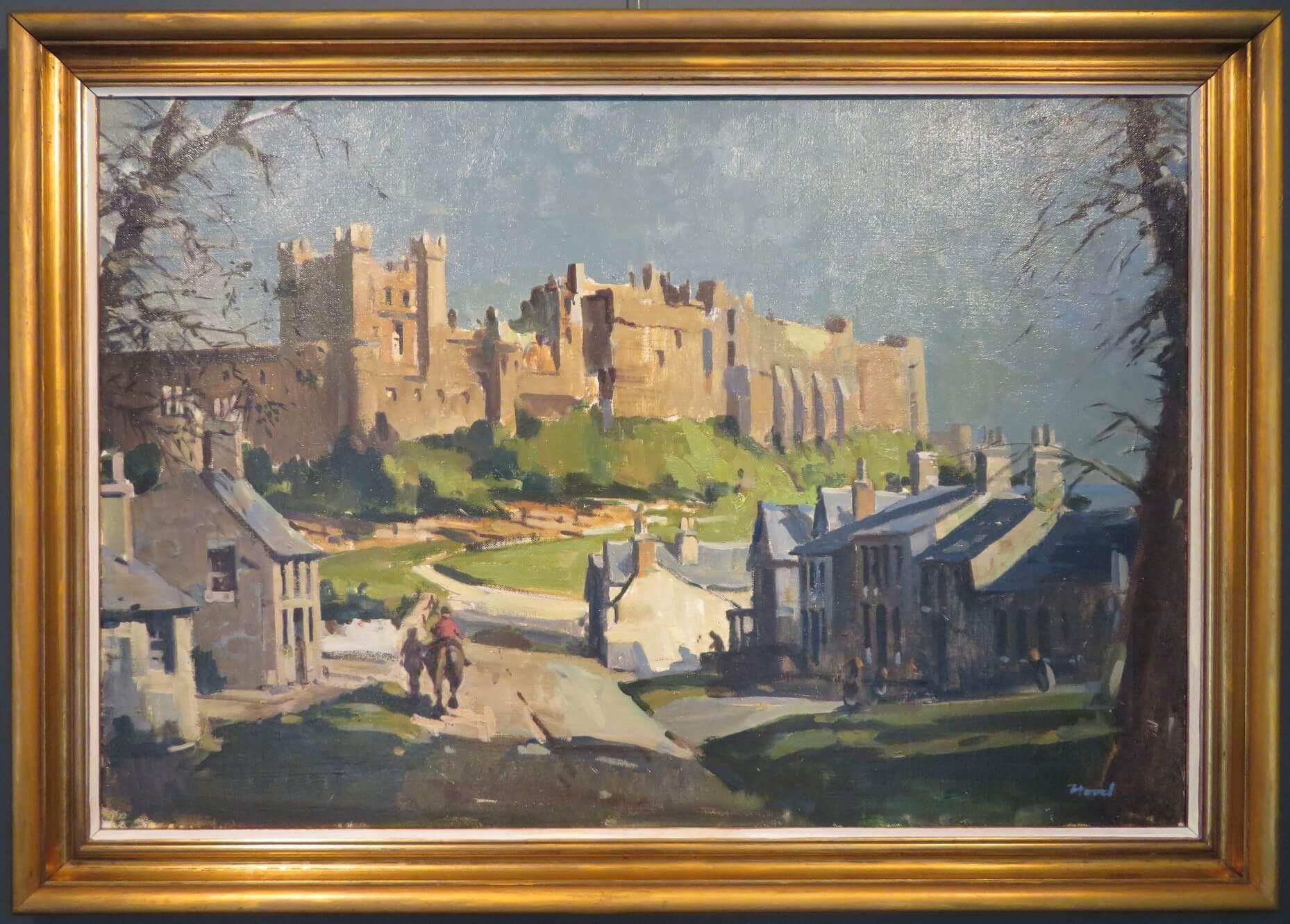 Ernest Burnett Hood Figurative Painting - SCOTTISH PAINTER mid 20th Century oil painting BAMBURGH CASTLE ENGLISH LANDSCAPE