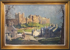 SCOTTISH PAINTER mid 20th Century oil painting BAMBURGH CASTLE ENGLISH LANDSCAPE