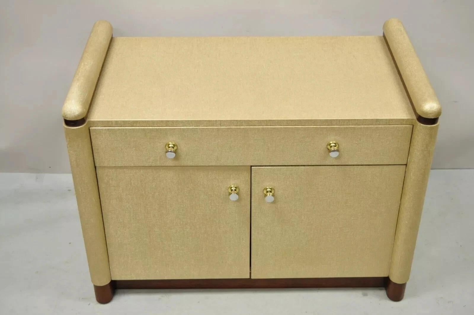 Ernest C Masi table de chevet de style Art Déco en raphia doré en vente 5