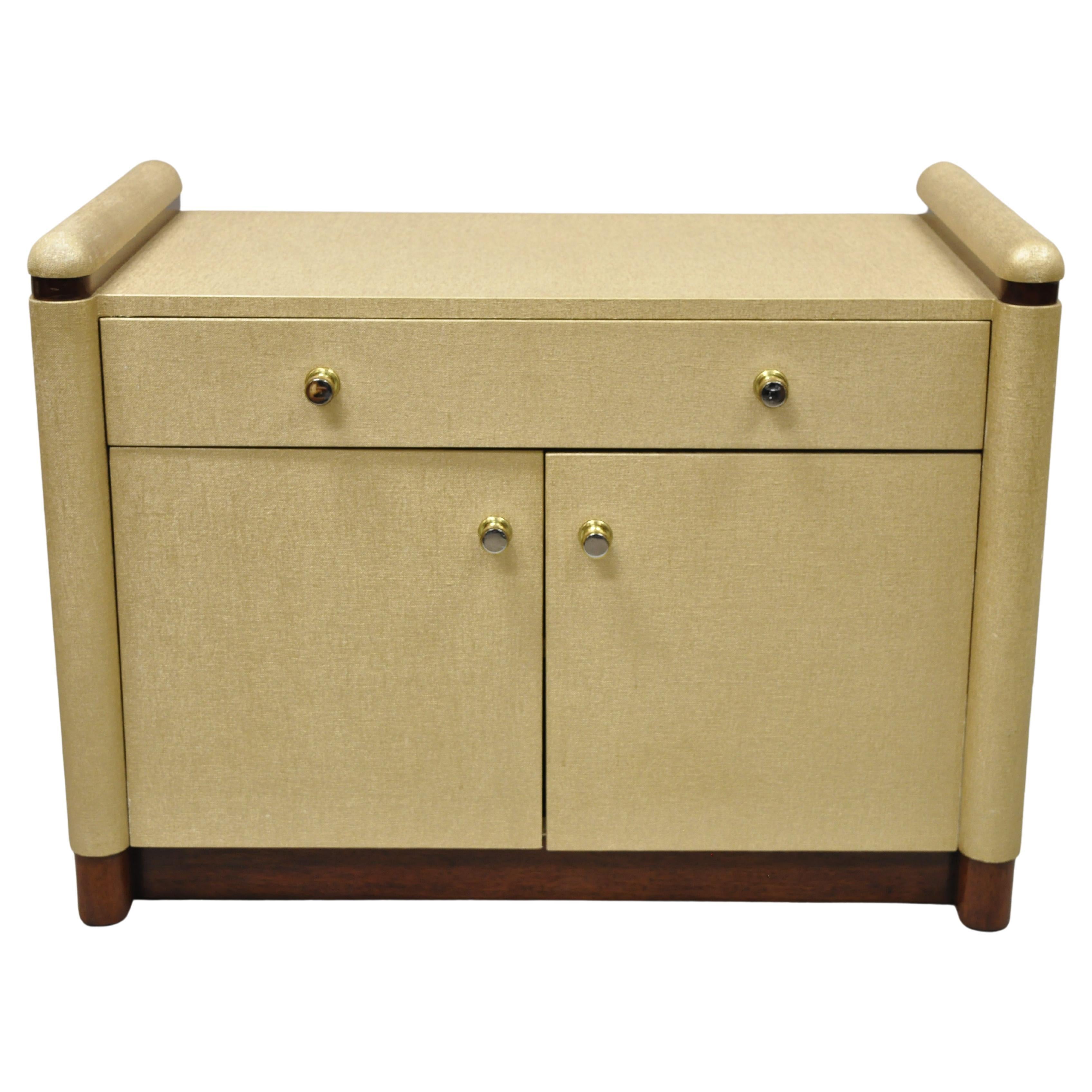 Ernest C Masi Gold Raffia Art Deco Style Bedside Cabinet Table Nightstand Chest
