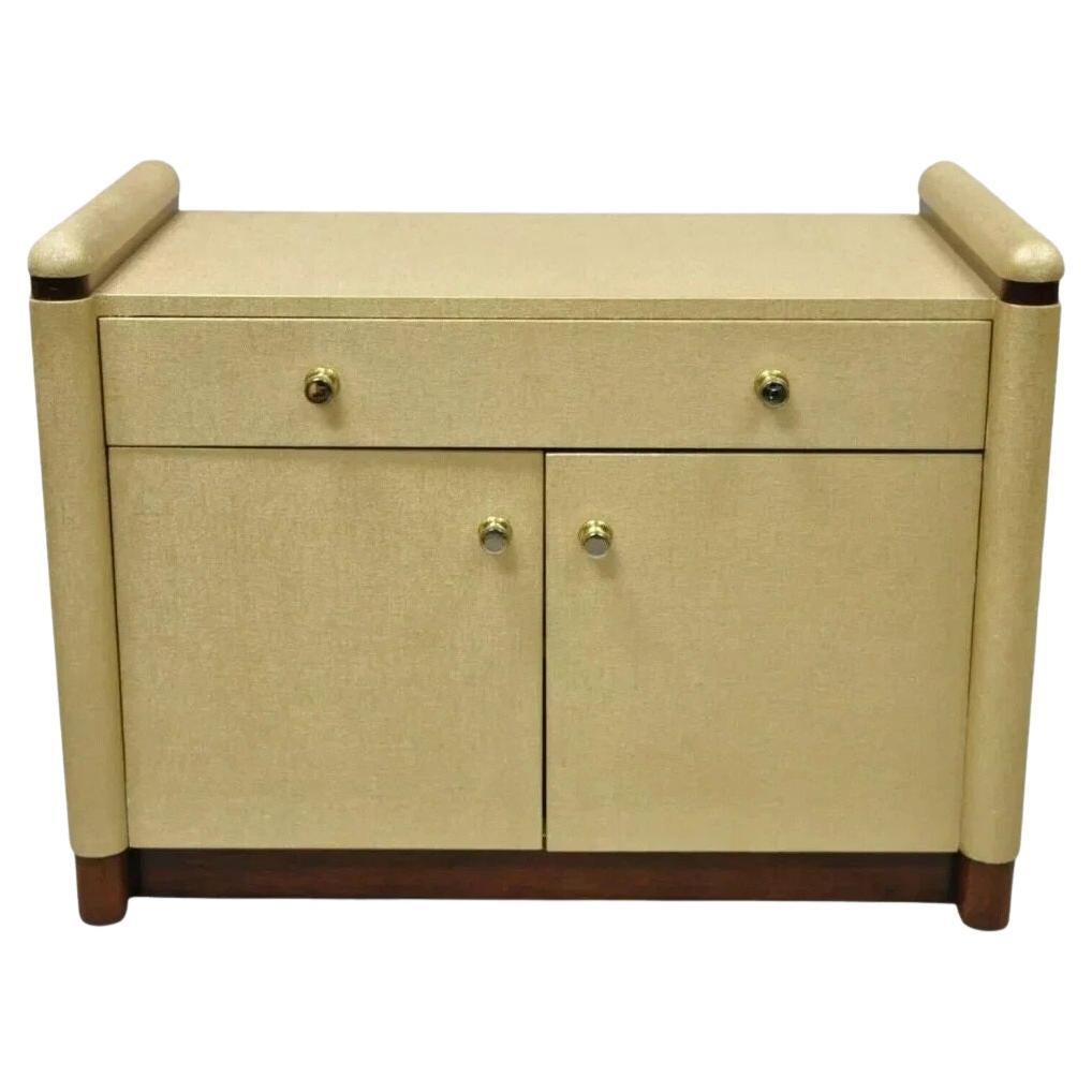 Ernest C Masi Gold Raffia Art Deco Style Bedside Cabinet Table Nightstand Chest