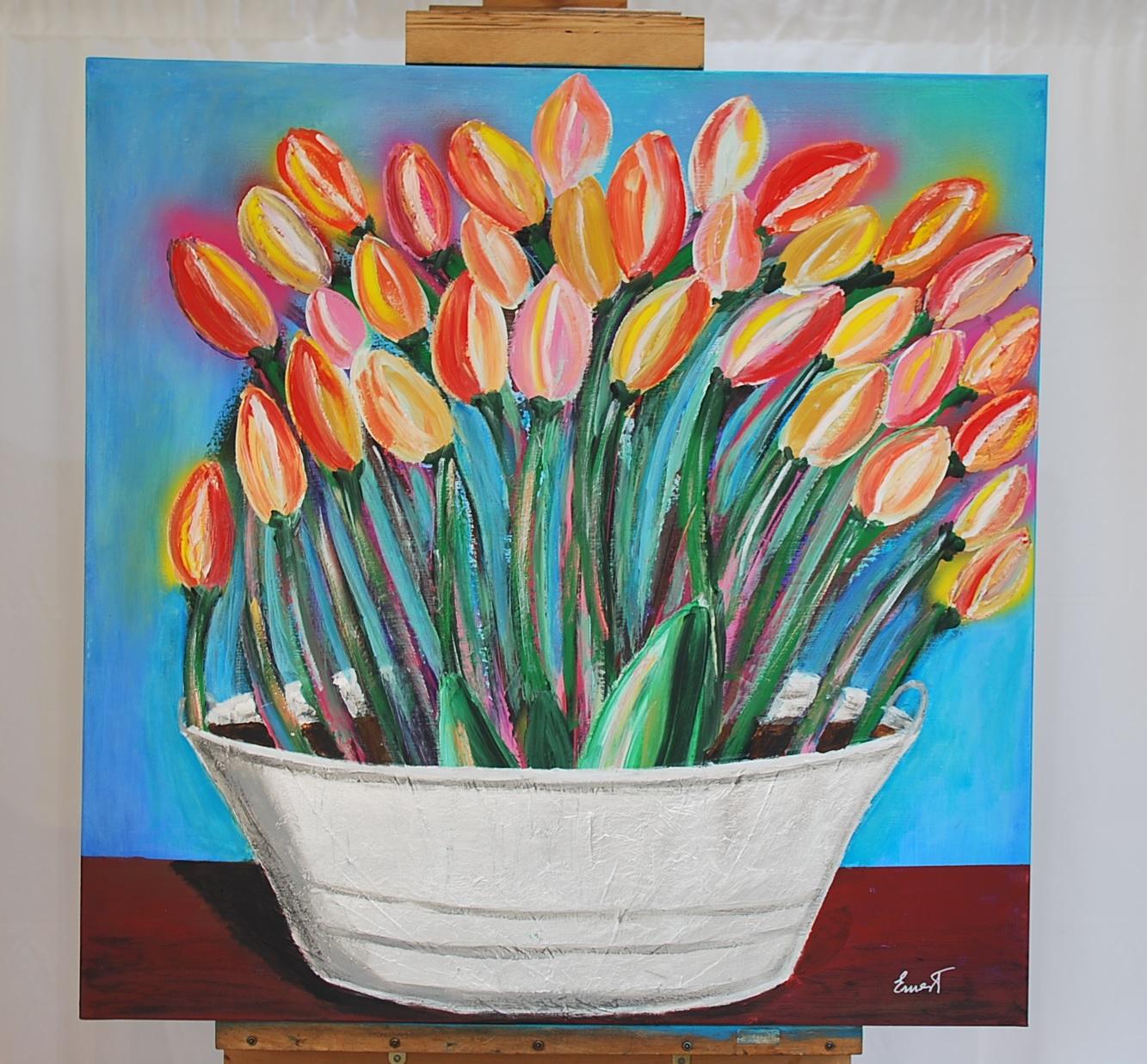 Barreño con tulipani - Painting di Ernest Carneado Ferreri
