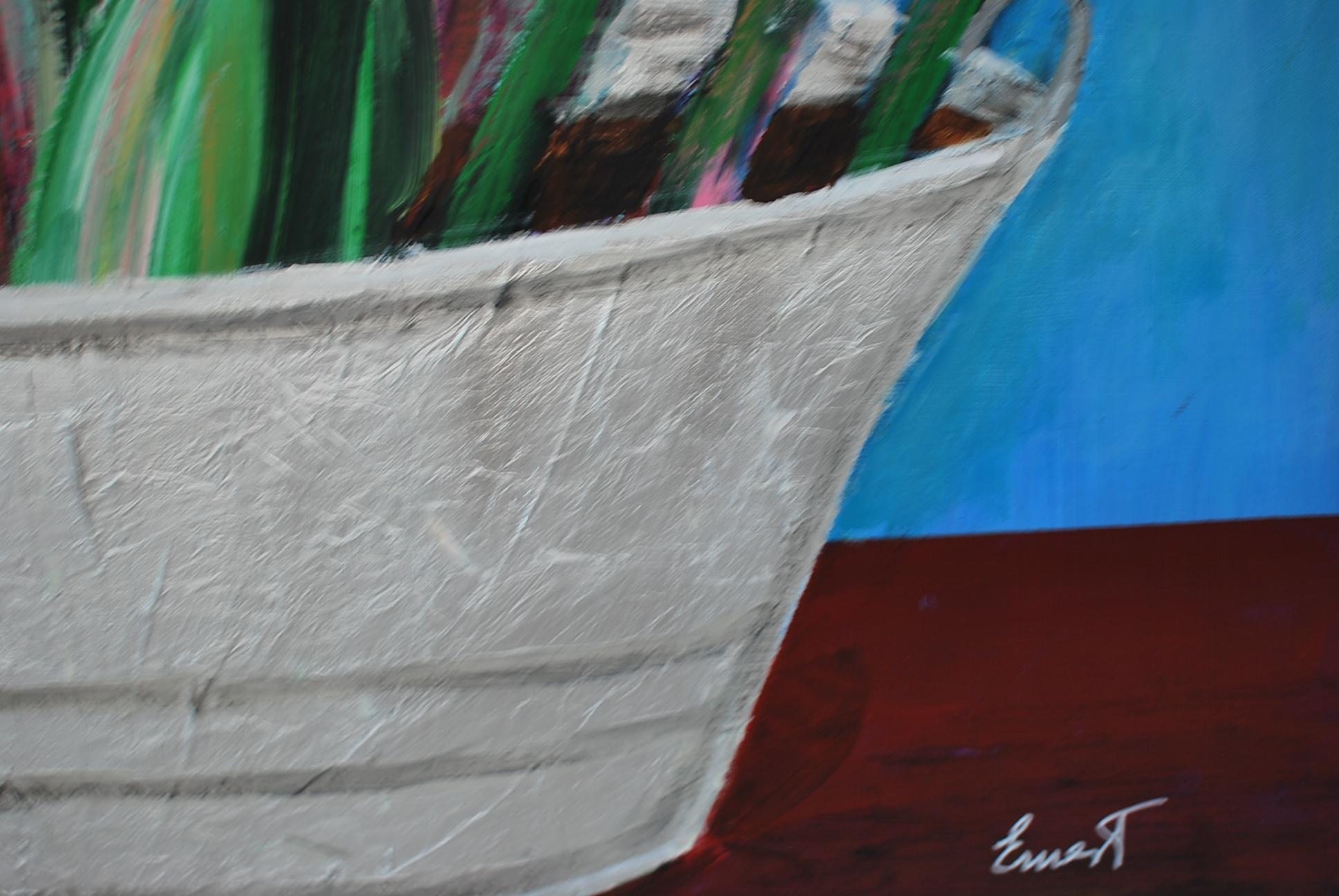 Barreño con tulipani - Figurative Painting Blu di Ernest Carneado Ferreri