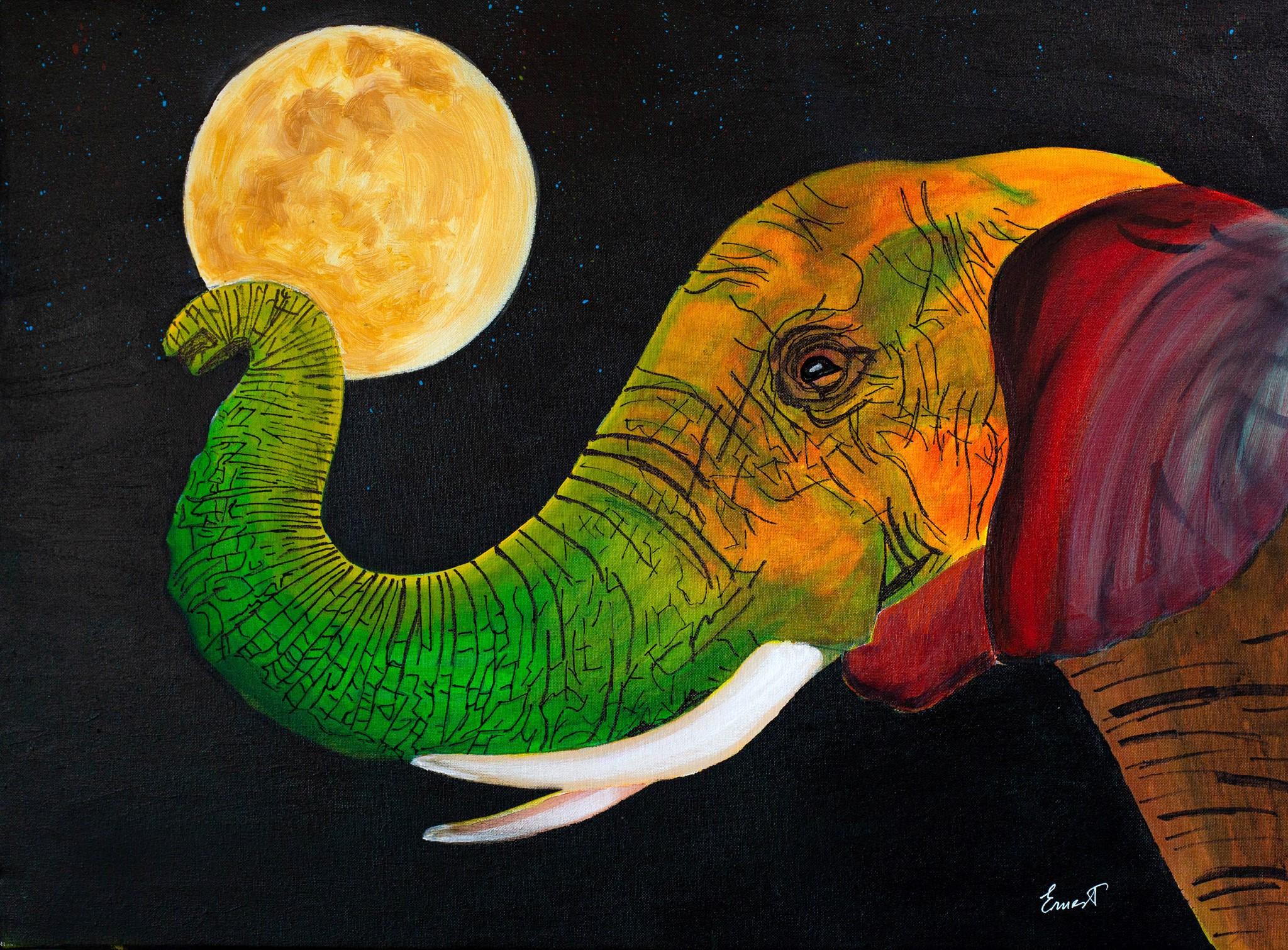 Animal Painting de Ernest Carneado Ferreri - Elefante de colores