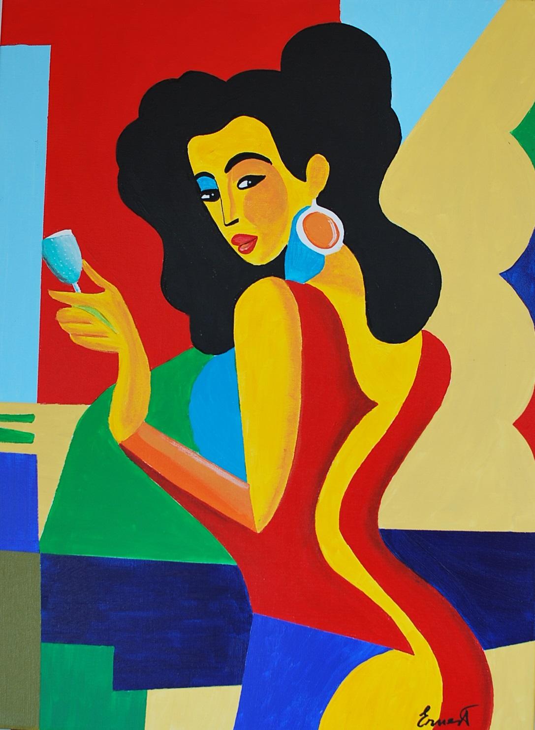 Ernest Carneado Ferreri Figurative Painting - Mujer con copa