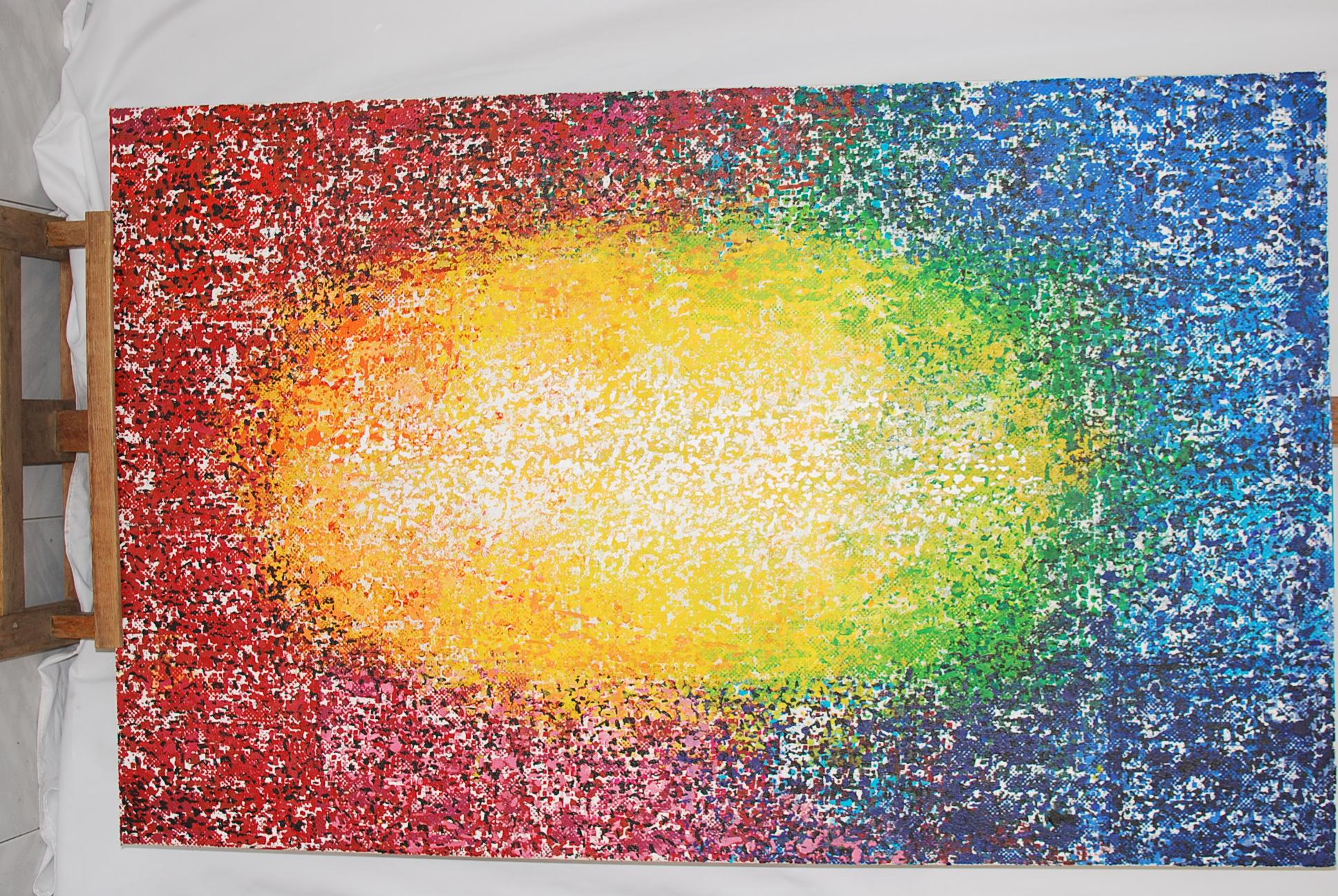 Una obra muy interpretativa, llena de colores muy vivos, con su núcleo muy marcado en el centro de la obra.