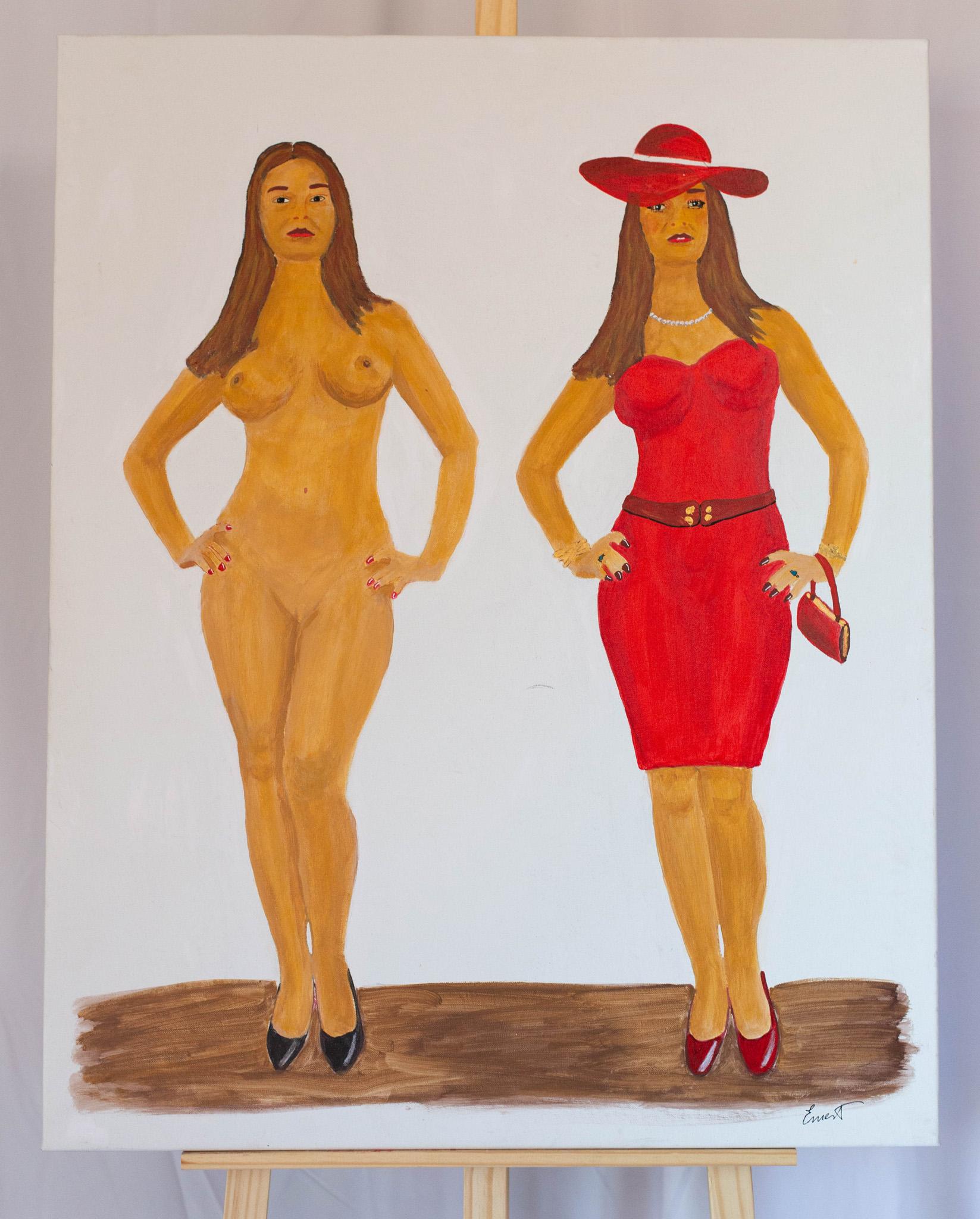Mujer vestida mujer desnuda - Painting by Ernest Carneado