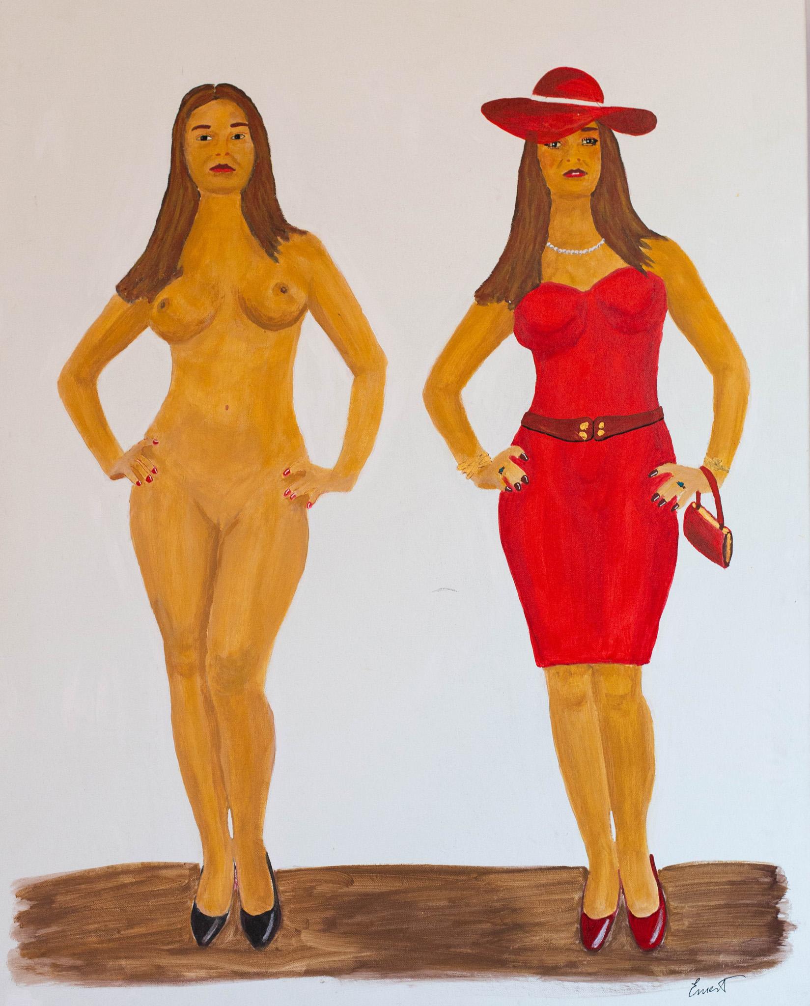 Ernest Carneado Figurative Painting - Mujer vestida mujer desnuda