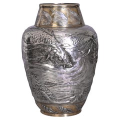 Ernest CARRIÈRE for CHRISTOFLE – Japonist Ovoid Vase “Seaweed and Fish