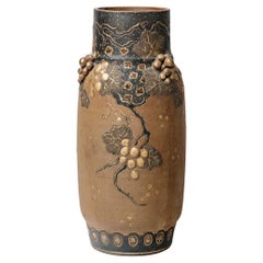Ernest Chaplet Large Art Nouveau 1900 Blue and Brown Ceramic Vase Asian Decor