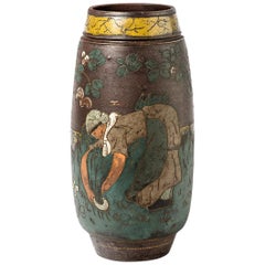 Ernest Chaplet Large Stoneware Ceramic 1880 Art Nouveau Decorative Vase Dammouse