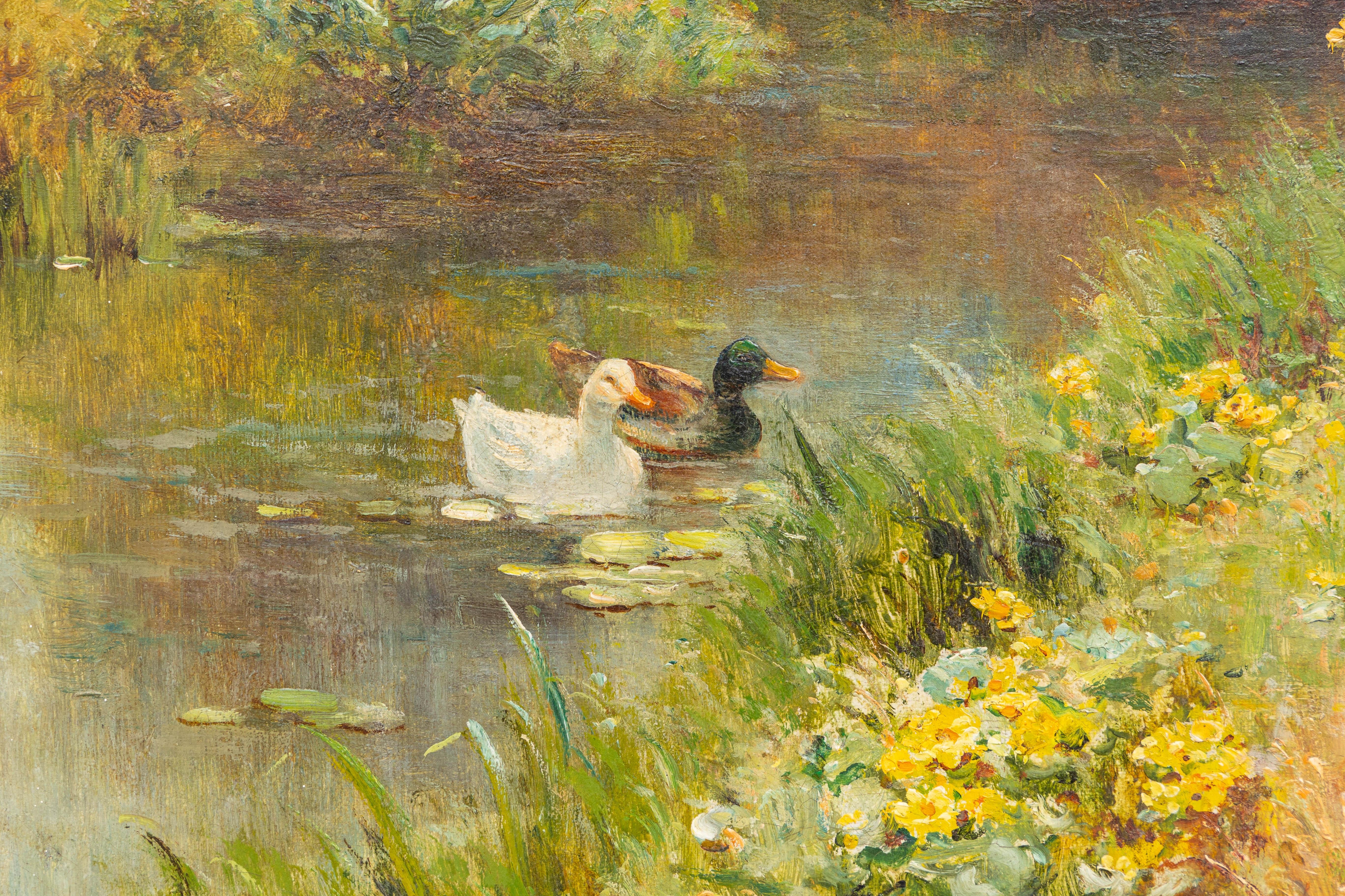 Ernest Charles Walbourn Dalston, 1872, Middlesex, 1927?
Walbourn dedicated his career to creating Victorian landscapes and countryside scenes.
Our painting reflects one of these charming scenes from the artist’s production. The free use of brush