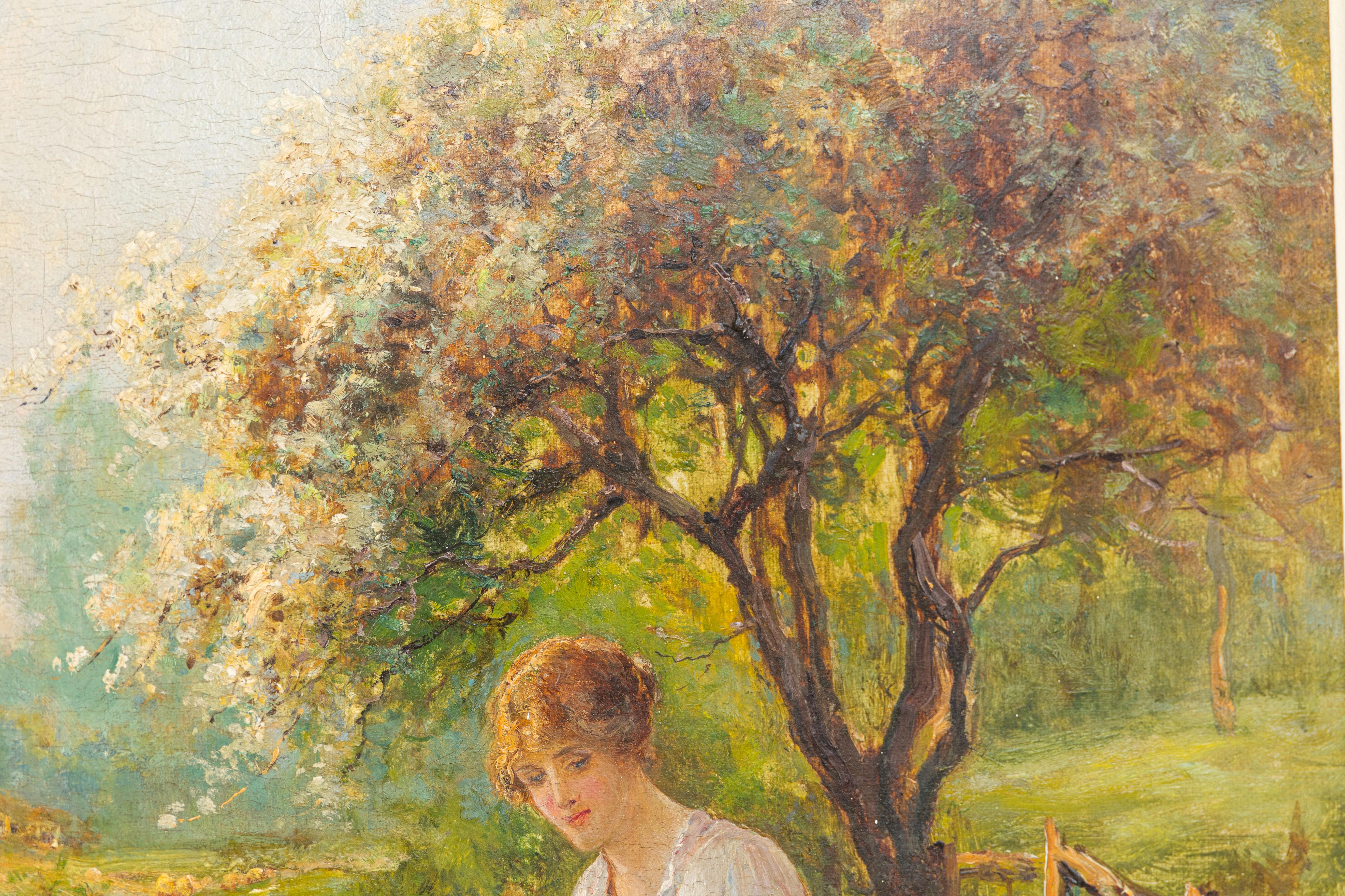 Ernest Charles Walbourn Dalston, a Young Woman Picking Flowers In Good Condition For Sale In Lantau, HK