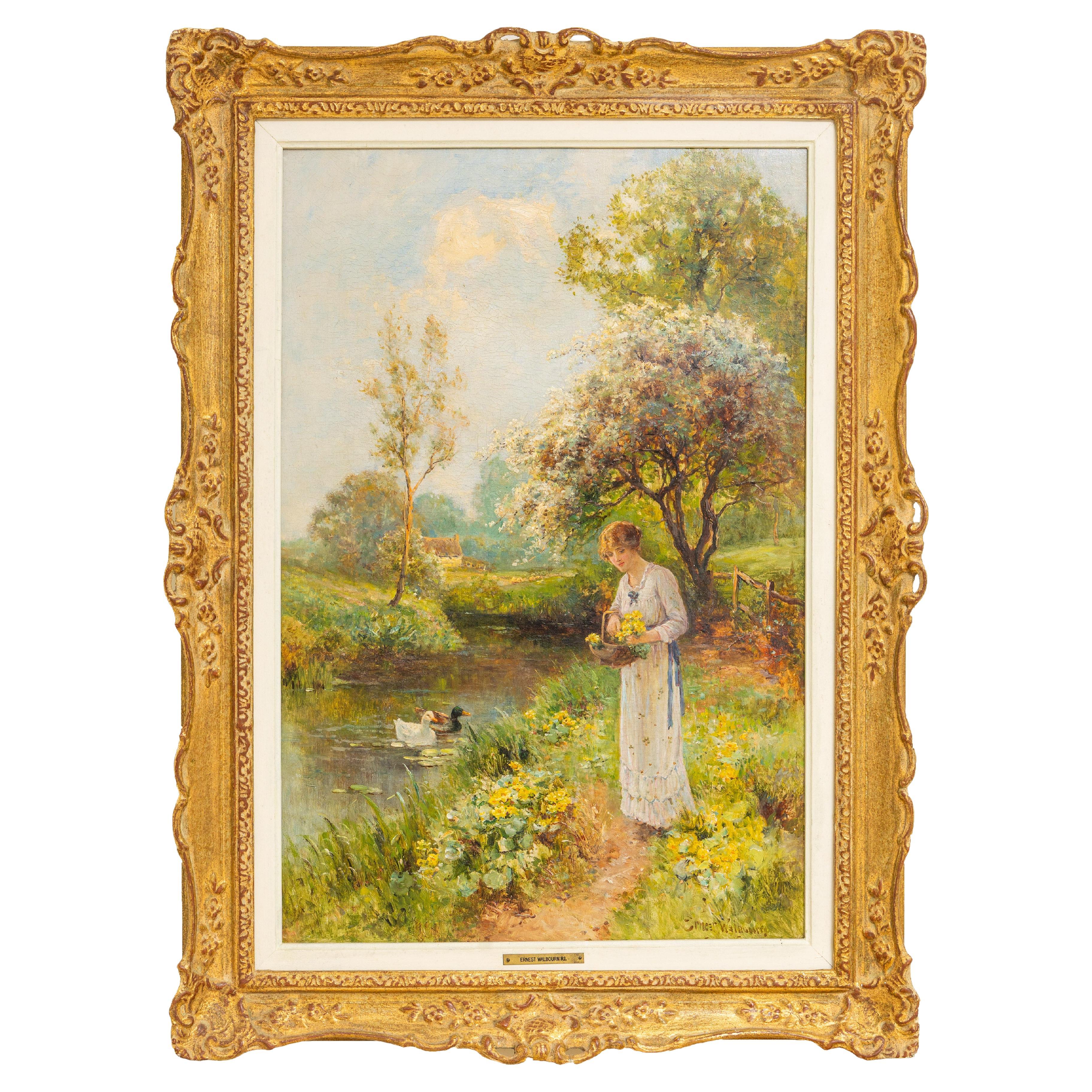 Ernest Charles Walbourn Dalston, a Young Woman Picking Flowers For Sale
