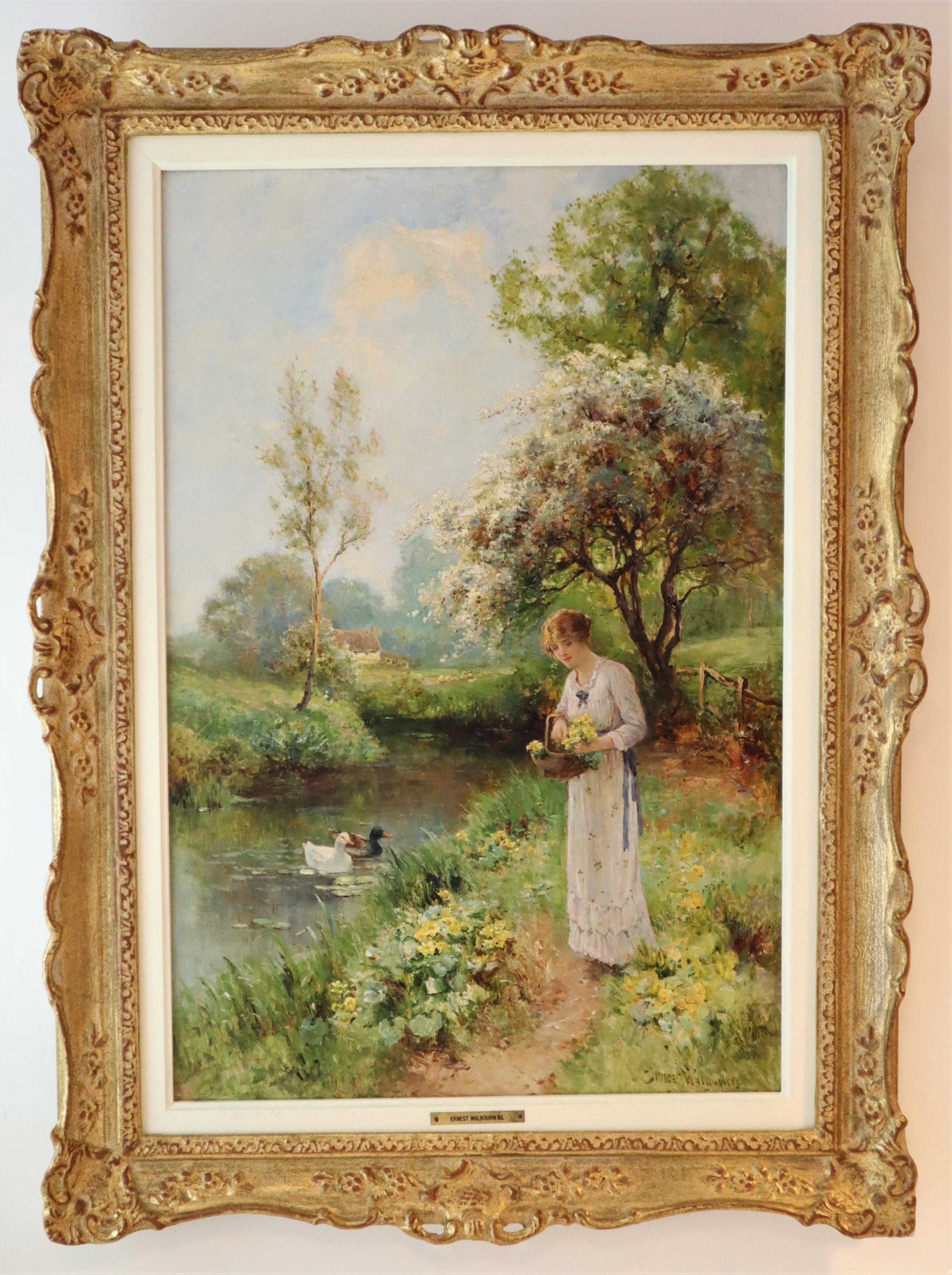 Ernest Charles Walbourn Dalston, 1872, Middlesex, 1927?
Walbourn dedicated his career to creating Victorian landscapes and countryside scenes.
Our painting reflects one of these charming scenes from the artist’s production. The free use of brush