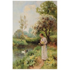 Ernest Charles Walbourn Dalston, a Young Woman Picking Spring Flowers