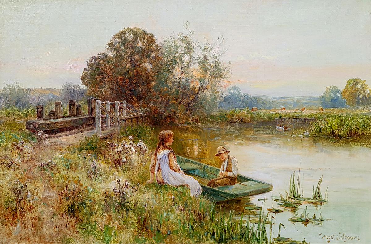 Chatting by the Water's Edge - Painting by Ernest Charles Walbourn