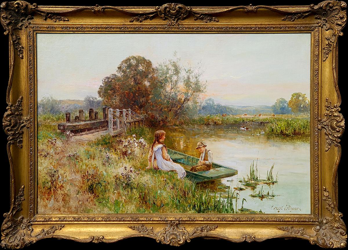 Ernest Charles Walbourn Landscape Painting - Chatting by the Water's Edge