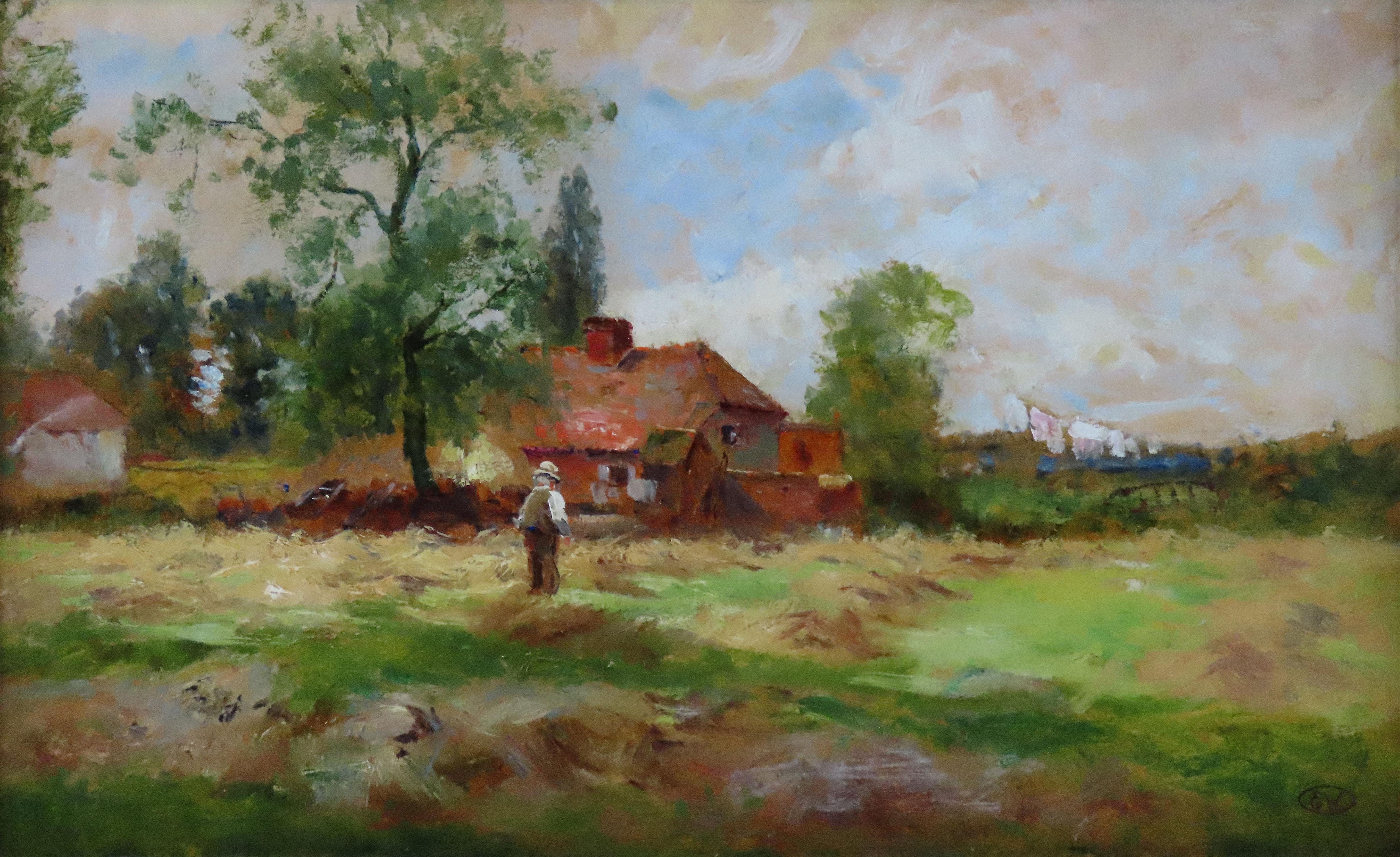 Original Öl auf Karton. Ernest Charles Walbourn, „In the Meadow“ im Angebot 2