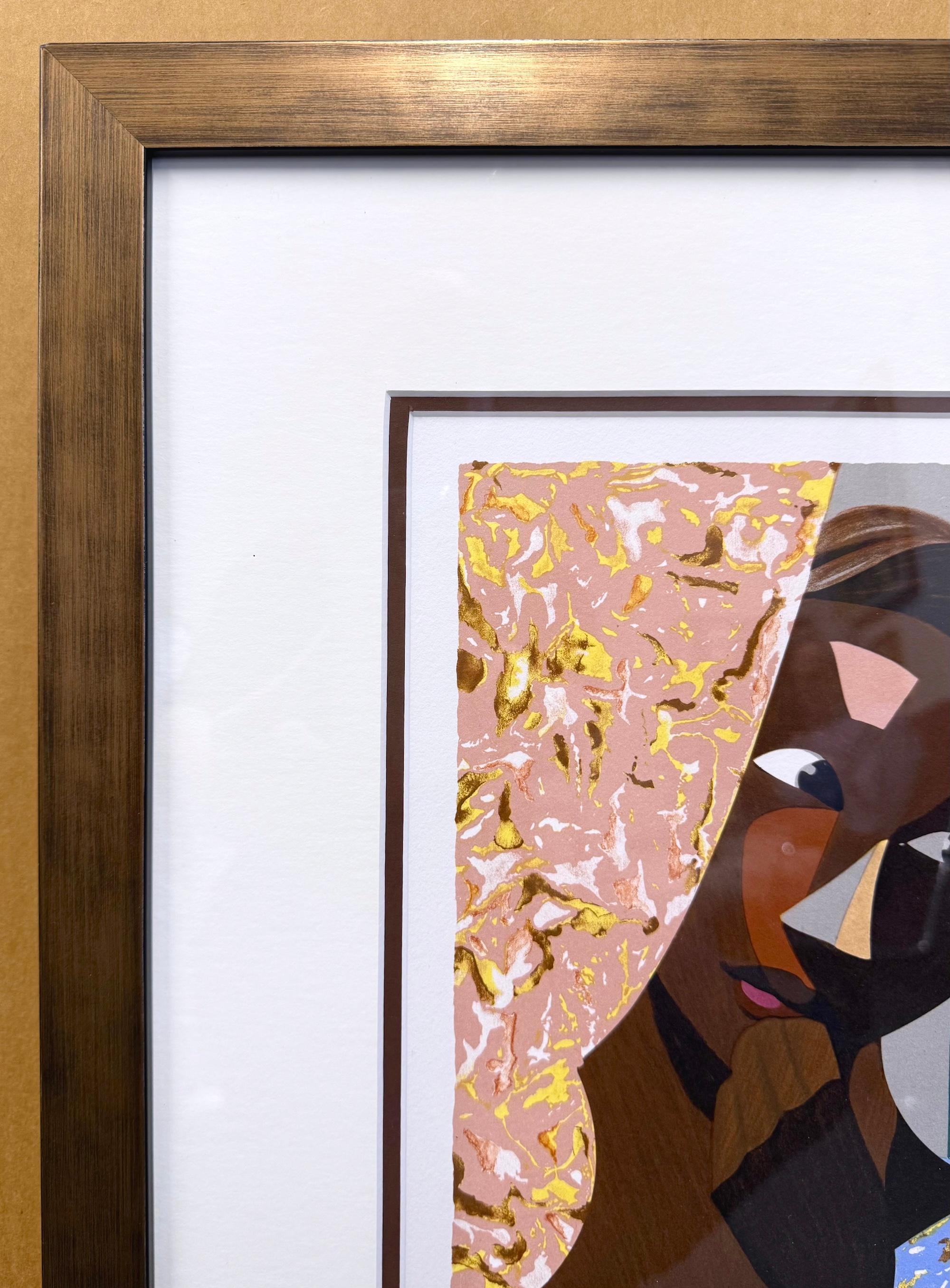 EVENING THOUGHTS Lithographie signée, jeune femme noire, portrait en collage couleur - Contemporain Print par Ernest Crichlow