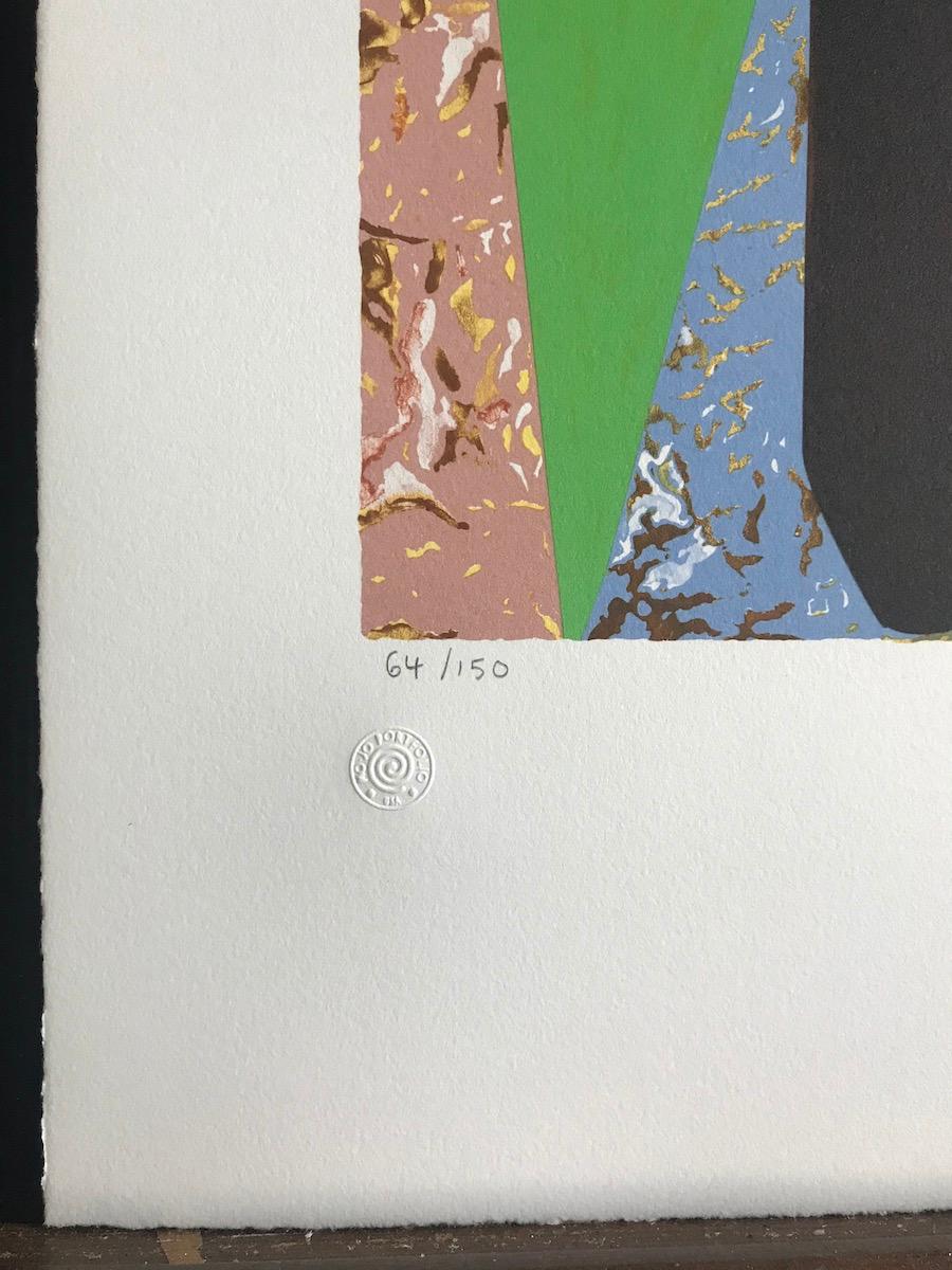 EVENING THOUGHTS Signierte Lithographie, Junge schwarze Frau, Farbcollage Portrait (Schwarz), Figurative Print, von Ernest Crichlow