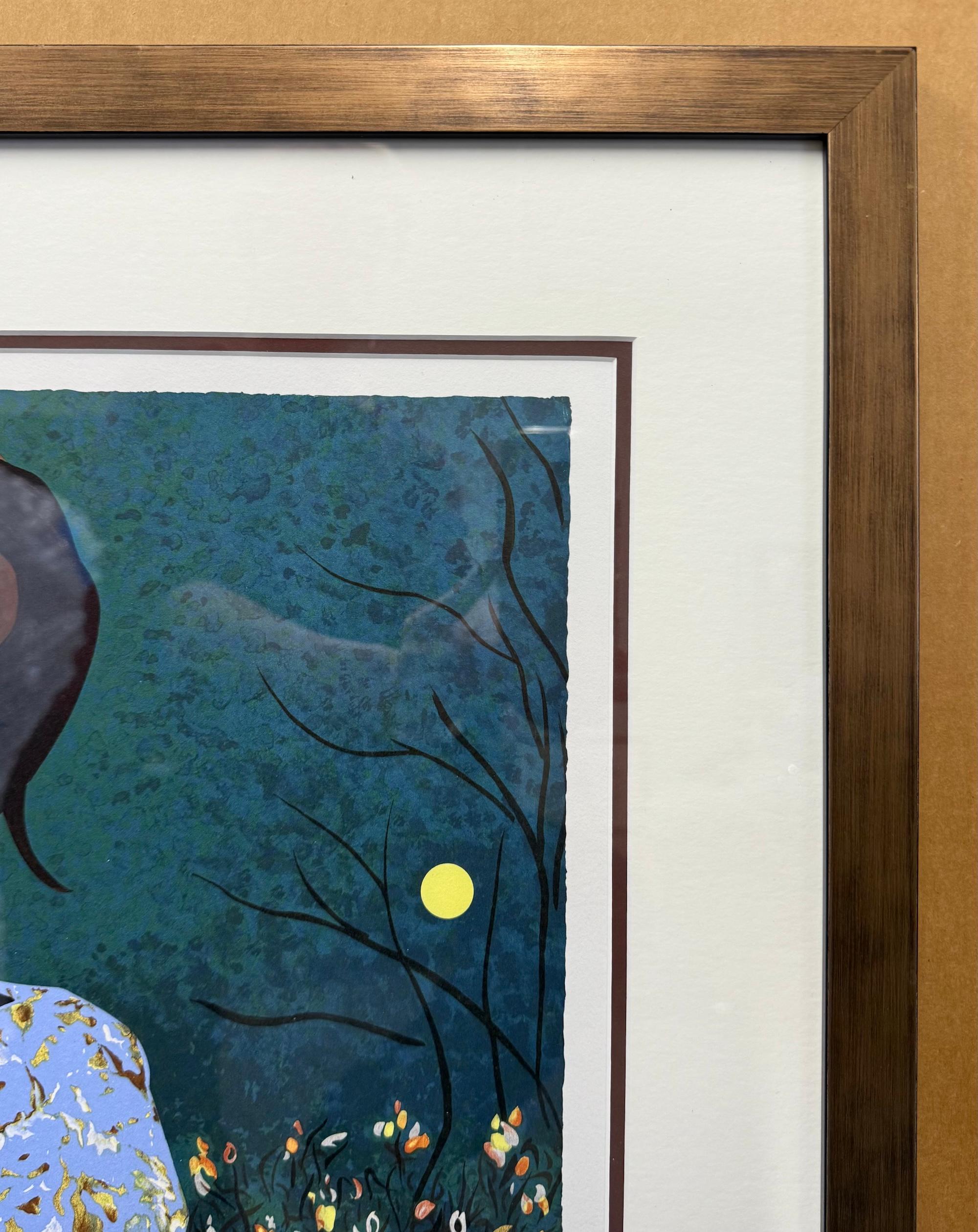 EVENING THOUGHTS Lithographie signée, jeune femme noire, portrait en collage couleur - Noir Portrait Print par Ernest Crichlow