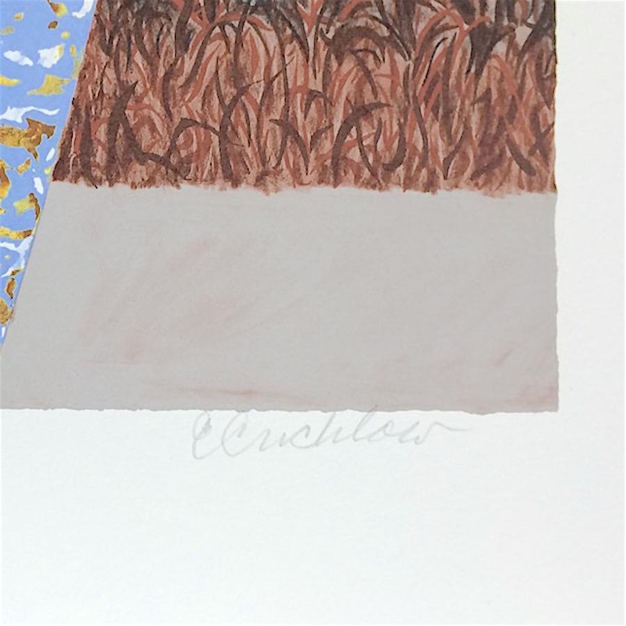 EVENING THOUGHTS ist eine Original-Lithografie in limitierter Auflage des sozialrealistischen afroamerikanischen Künstlers der Harlem Renaissance ERNEST CRICHLOW (1914-2005). Gedruckt 2002 bei JK Fine Art Editions Co. nach handgezeichneten Platten