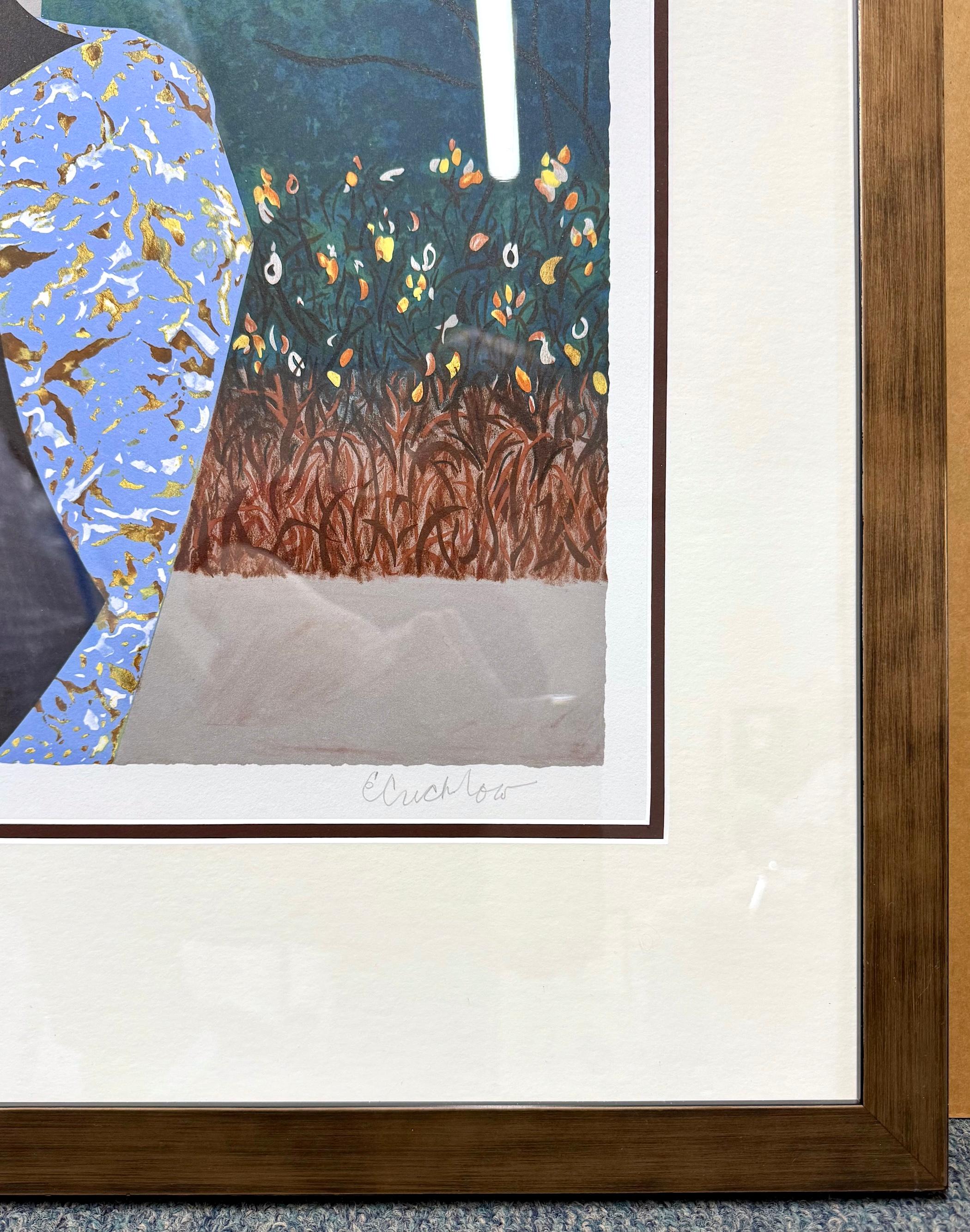 EVENING THOUGHTS Lithographie signée, jeune femme noire, portrait en collage couleur en vente 1