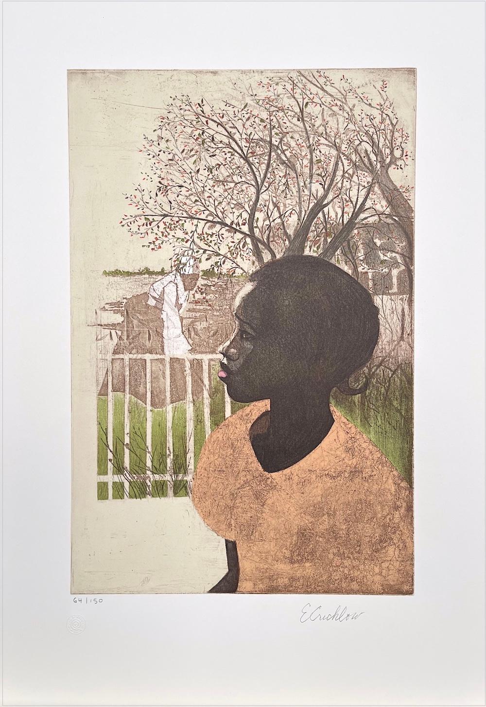 NEW DREAMS Signed Lithograph Young Black Girl Portrait, African American History - Print by Ernest Crichlow