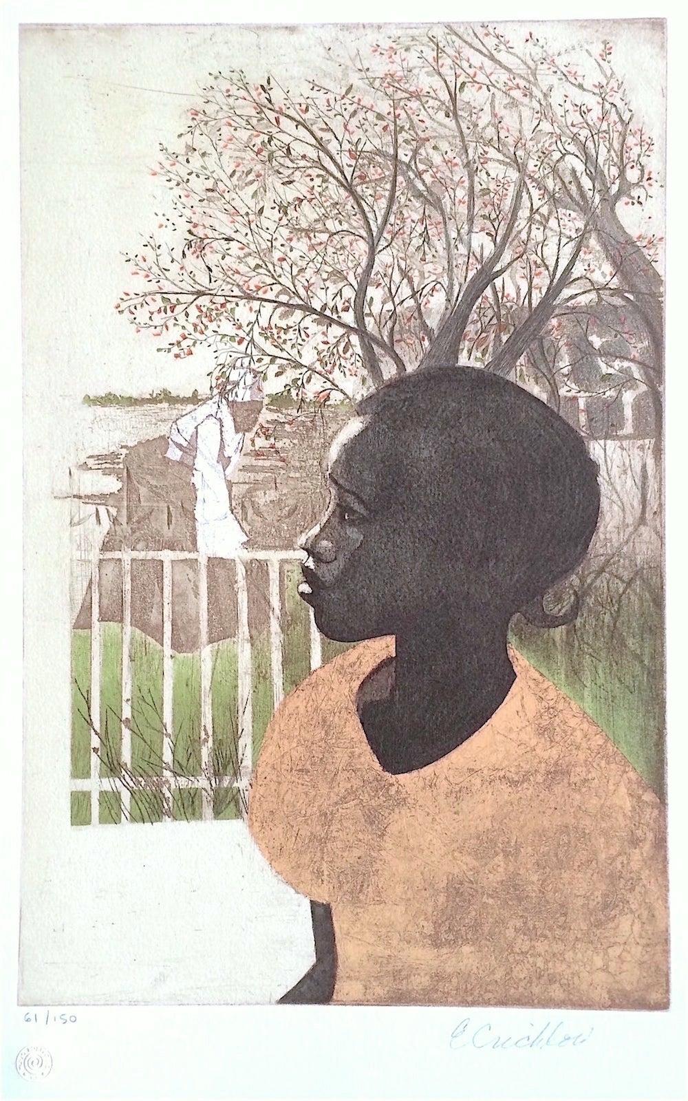 NEU DREAMS, signierte Lithographie, Porträt eines schwarzen Mädchens, afroamerikanische Geschichte (Zeitgenössisch), Print, von Ernest Crichlow