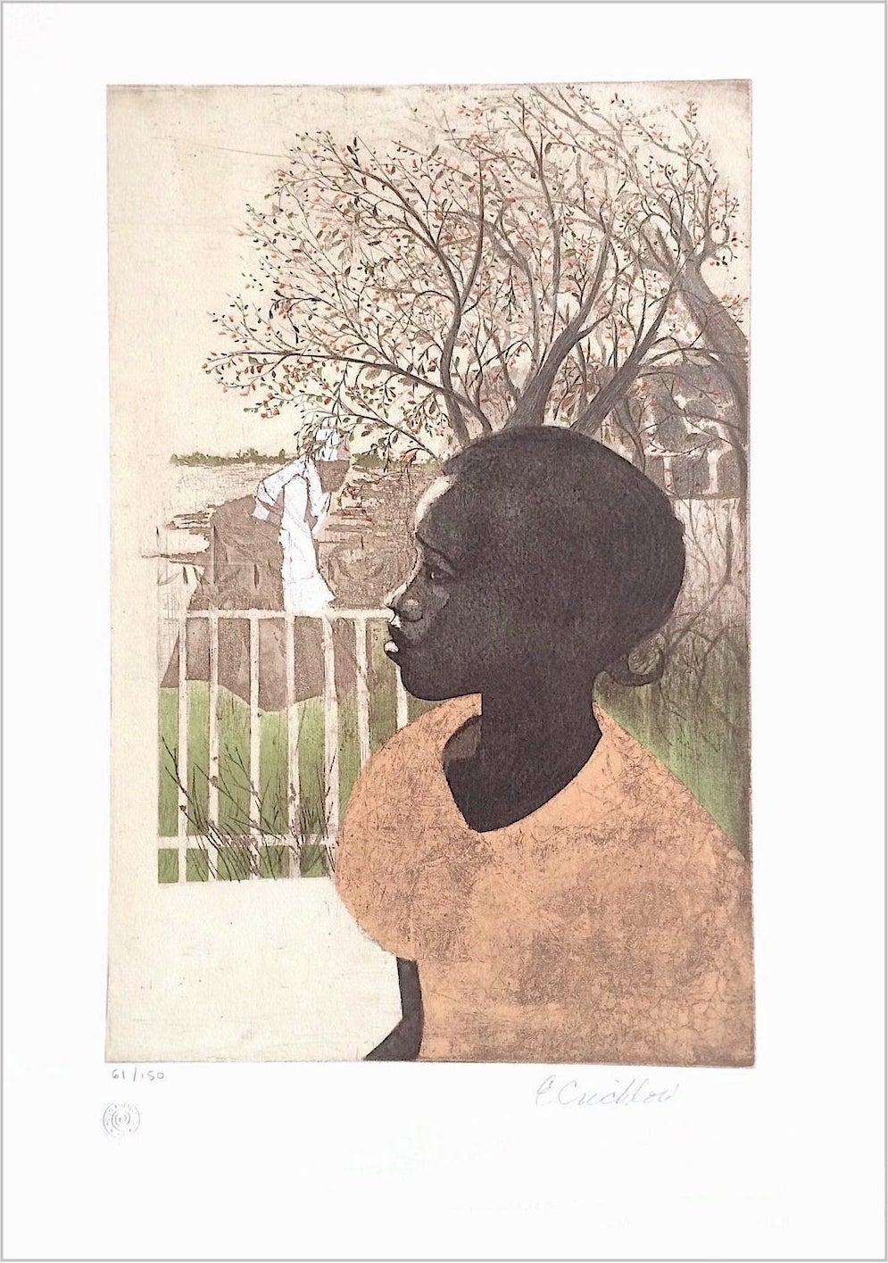 Ernest Crichlow Figurative Print – NEU DREAMS, signierte Lithographie, Porträt eines schwarzen Mädchens, afroamerikanische Geschichte