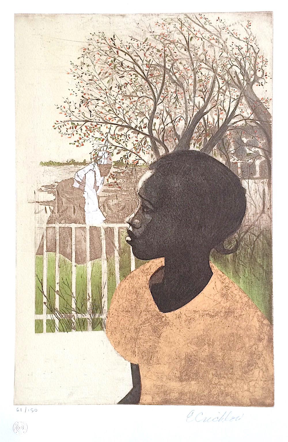 Ernest Crichlow Portrait Print - NEW DREAMS Signed Lithograph Young Black Girl Portrait, African American History