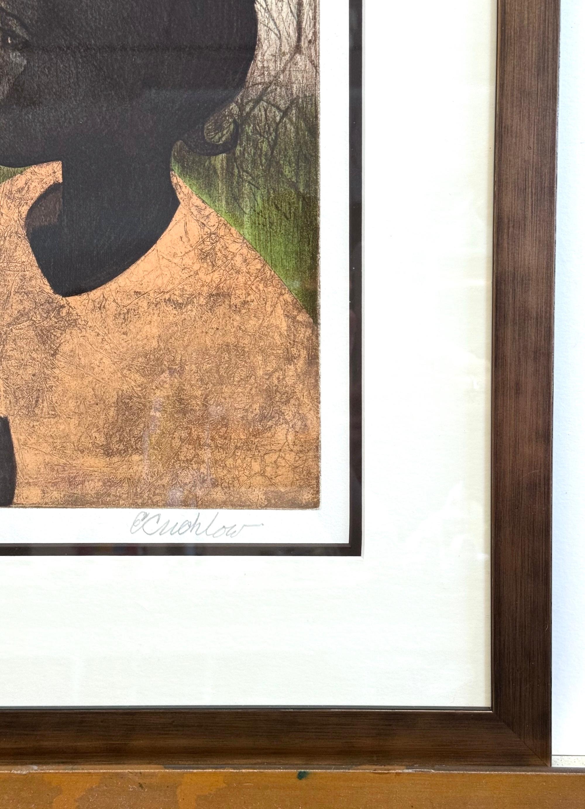 NEW DREAMS Litografia firmata, ritratto di giovane ragazza nera, storia nera in vendita 1