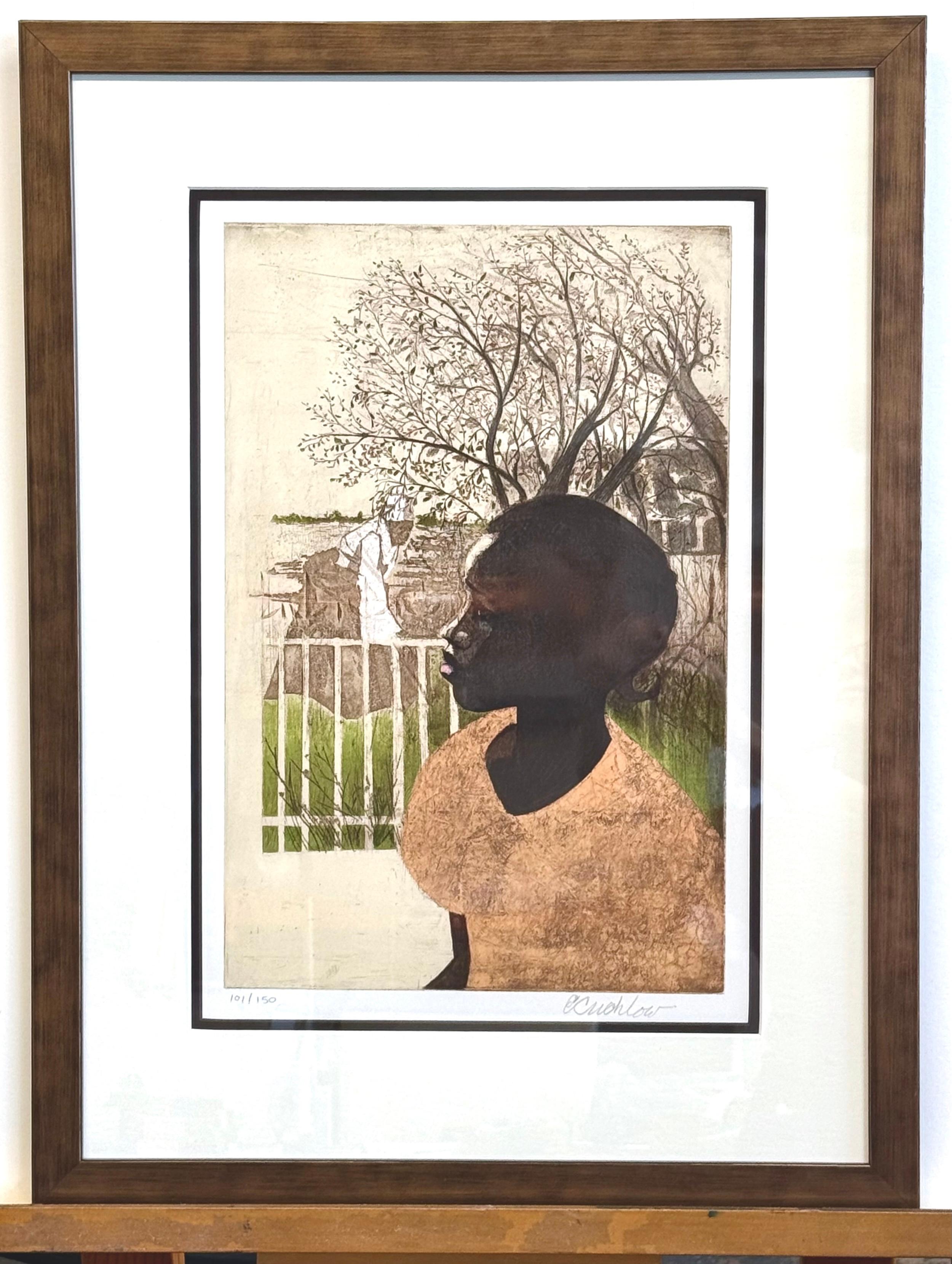 NEW DREAMS Litografia firmata, ritratto di giovane ragazza nera, storia nera in vendita 2