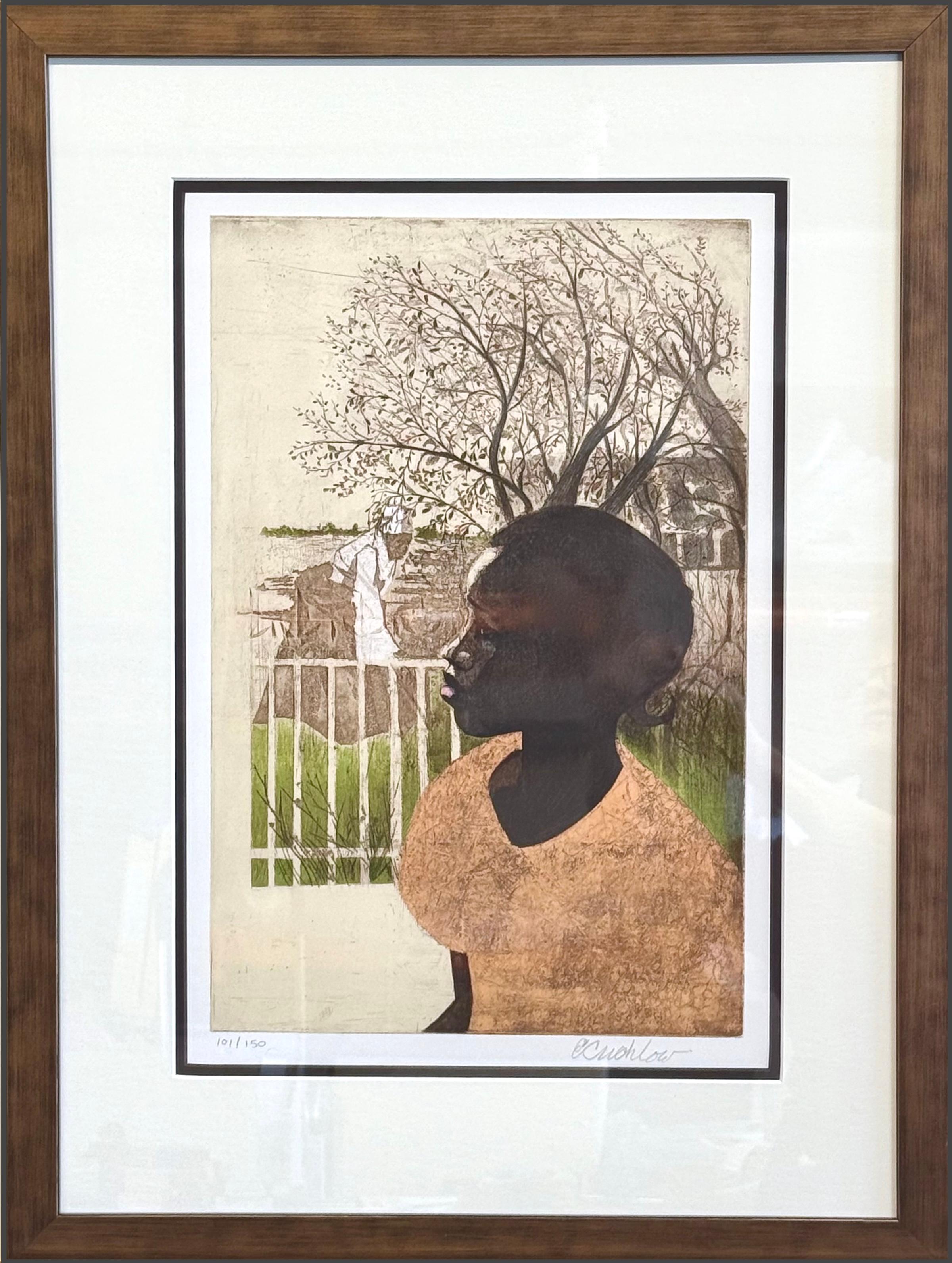 NEW DREAMS Litografia firmata, ritratto di giovane ragazza nera, storia nera