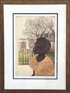 Ernest Crichlow - NEW DREAMS Signierte Lithographie, Portrait eines jungen schwarzen Mädchens, Schwarze Geschichte NEW DREAMS Signierte Lithographie, Portrait eines jungen schwarzen Mädchens, Schwarze Geschichte