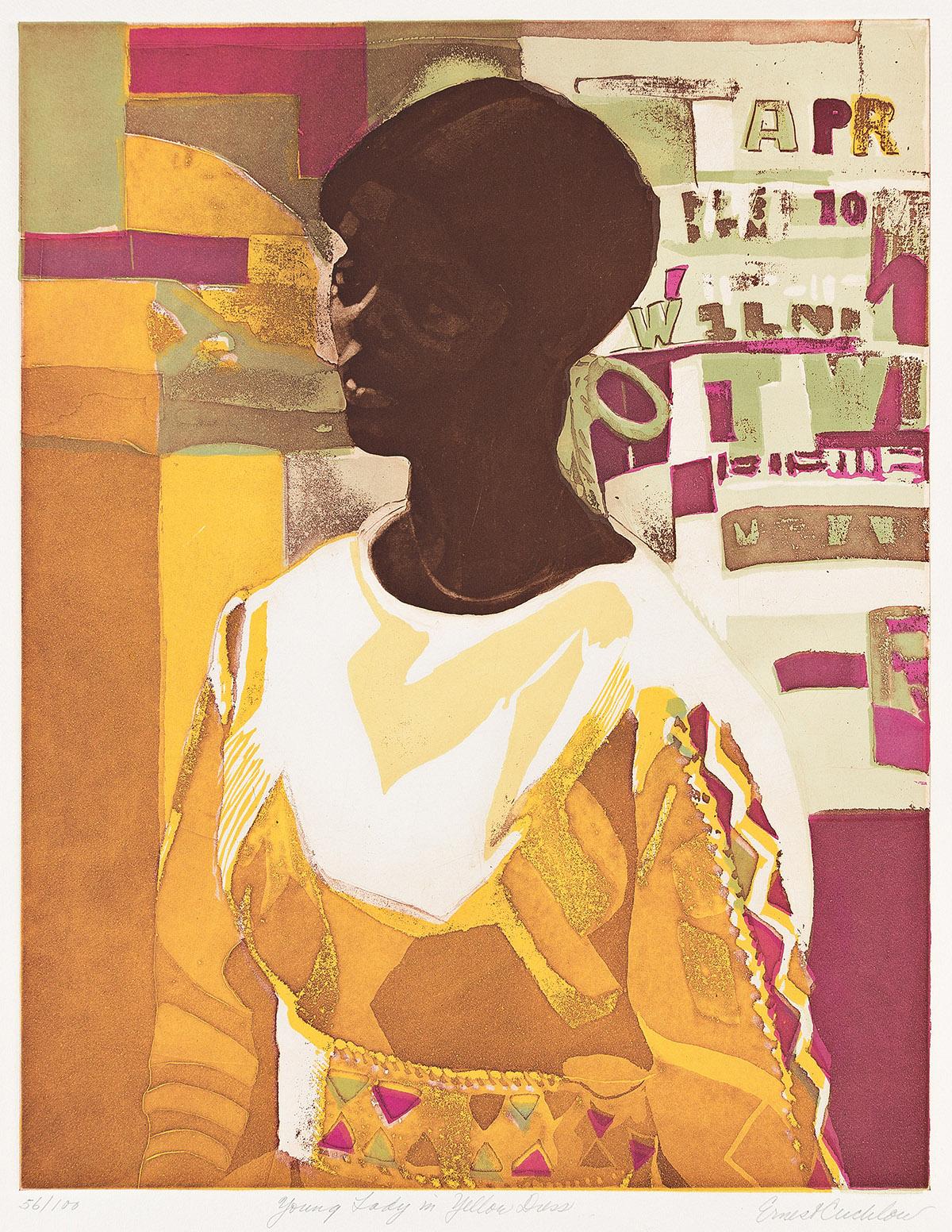 Ernest Crichlow Abstract Print - Young Lady in Yellow Dress