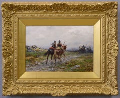 Vintage 19th Century historical genre oil painting of English civil war soldiers