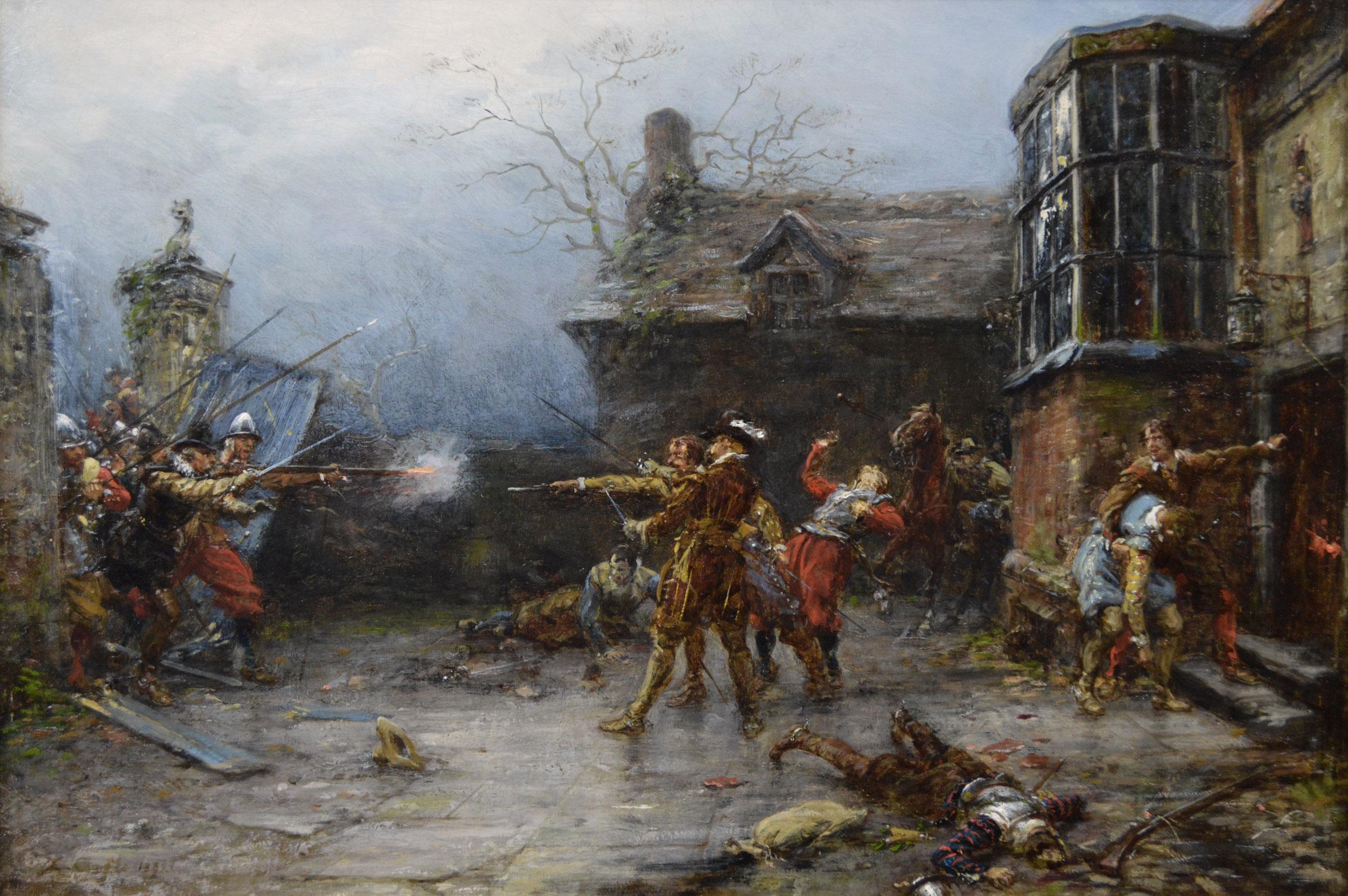 19th Century historical genre oil painting of the gunpowder plot conspirators - Painting by Ernest Crofts