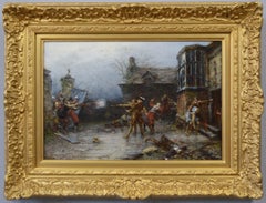 19th Century historical genre oil painting of the gunpowder plot conspirators
