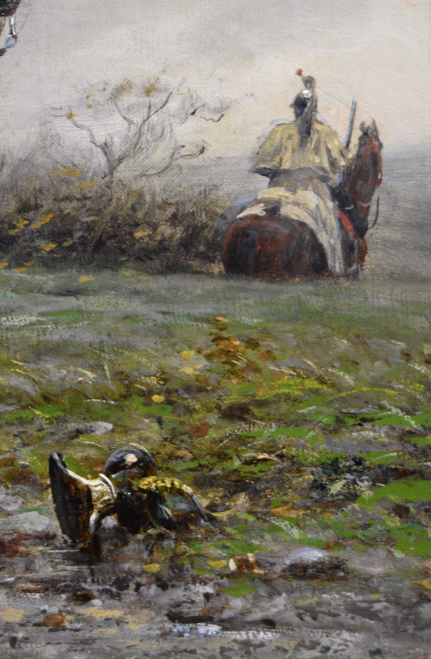 Peinture à l'huile historique du 19e siècle représentant un Cuirassier français sur un cheval en vente 1