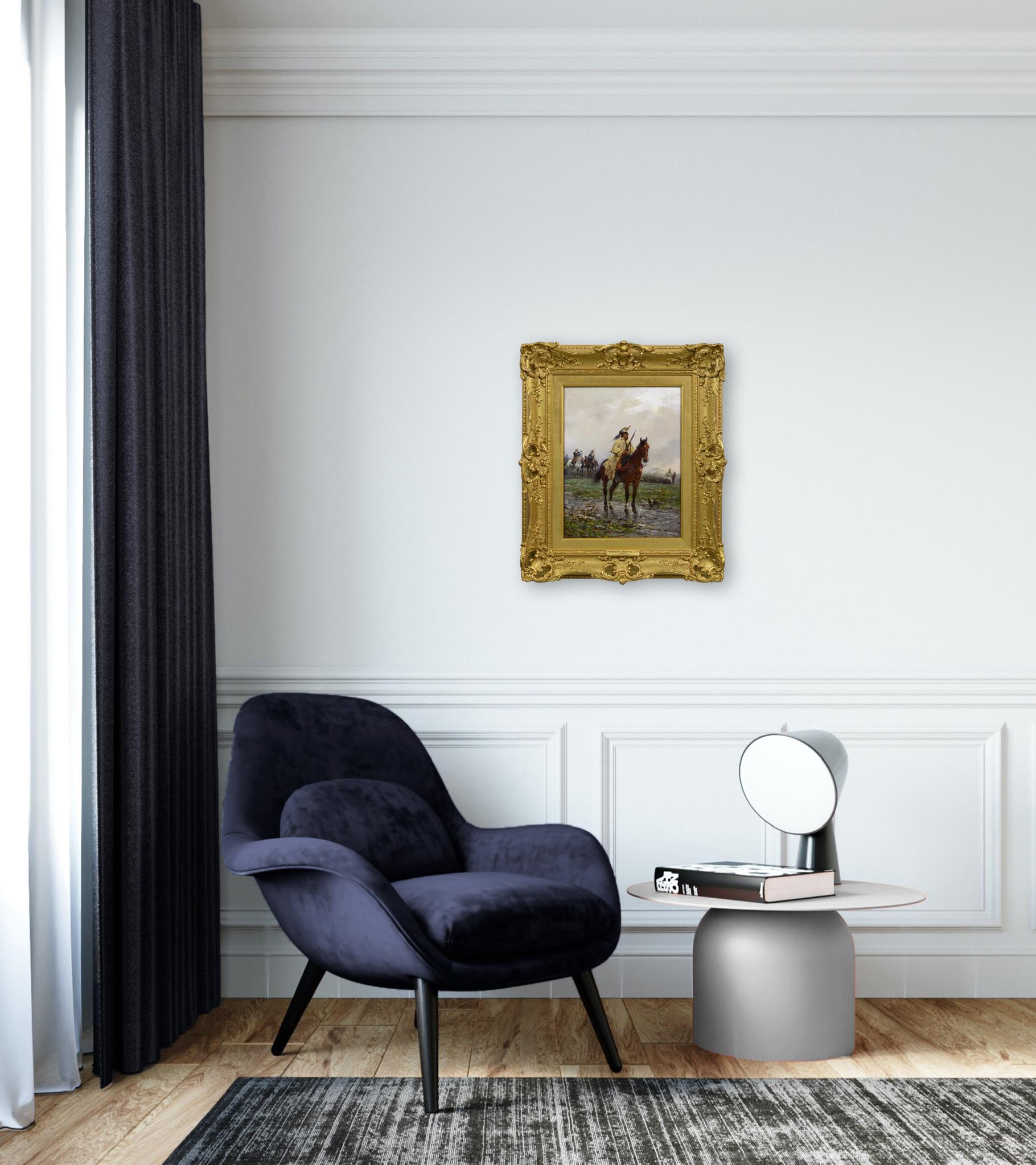 Peinture à l'huile historique du 19e siècle représentant un Cuirassier français sur un cheval en vente 5