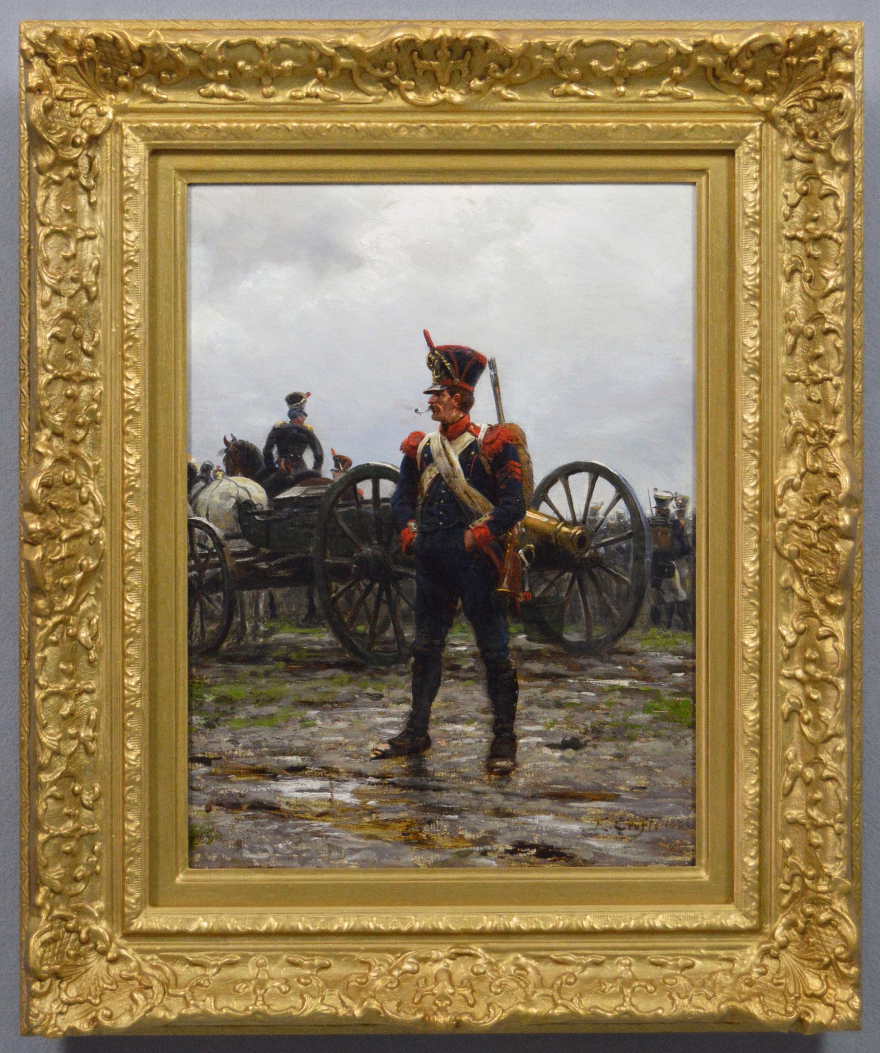 Ernest Crofts Figurative Painting – Historisches militärisches Ölgemälde eines napoleonischen Artilleriesoldaten aus dem 19.